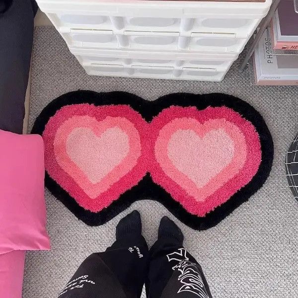 Other Black Pink Heart Shape Anti Slip Rugs Size ONE SIZE - 3 Thumbnail