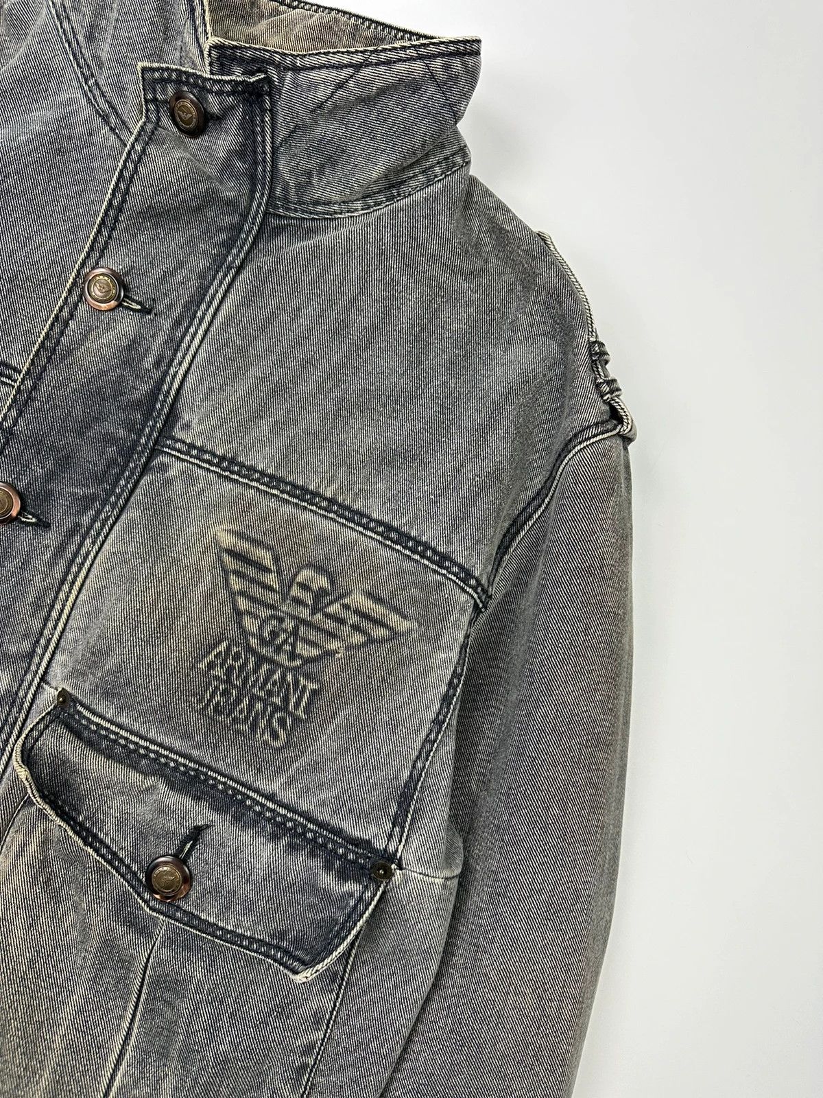 Armani Armani Jeans 90’s Heavy Grey Faded Denim Jacket Coat Size US L / EU 52-54 / 3 - 2 Thumbnail