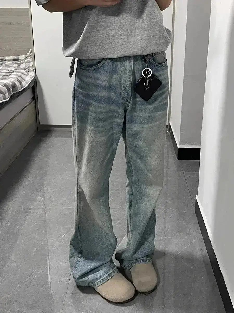 Japanese Brand Loose straight washed micro flared jeans Size US 30 / EU 46 - 1 Thumbnail