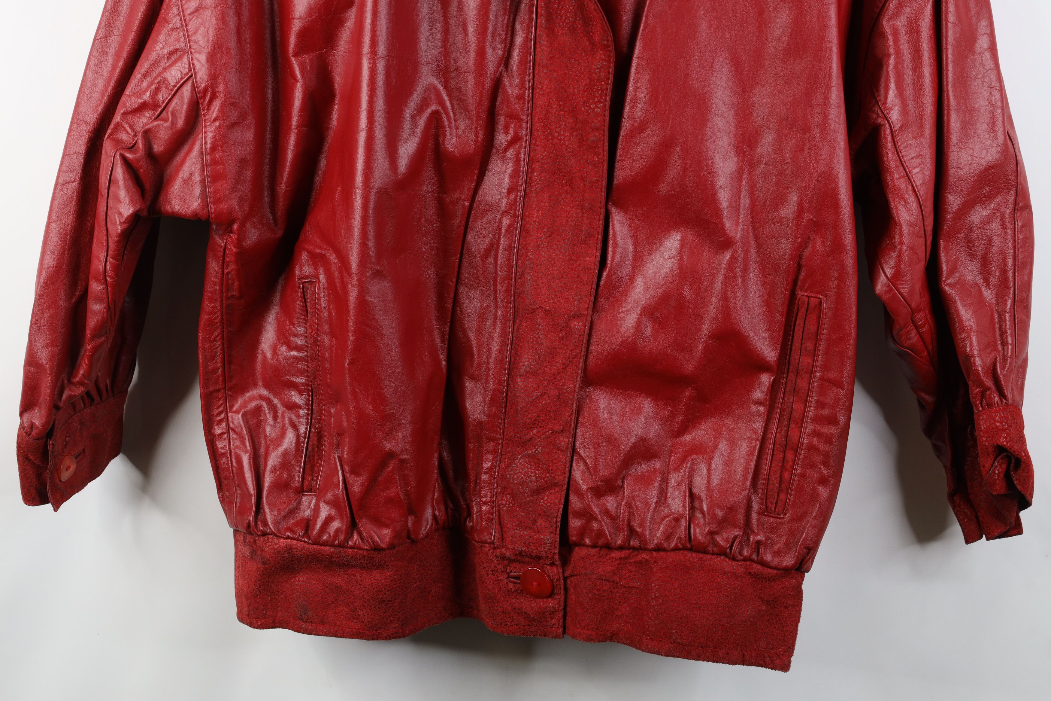 Vintage Vintage 90s Streetwear Leather Bomber Jacket Red USA Size M / US 6-8 / IT 42-44 - 3 Thumbnail