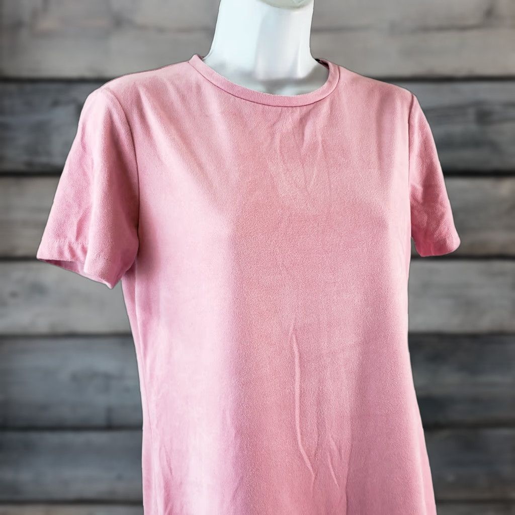 Zara Zara Trafaluc Womens Dress Solid Pink Short Sleeve Sz Small Faux Suede Shift Dress Size 28" / US 6 / IT 42 - 1 Thumbnail