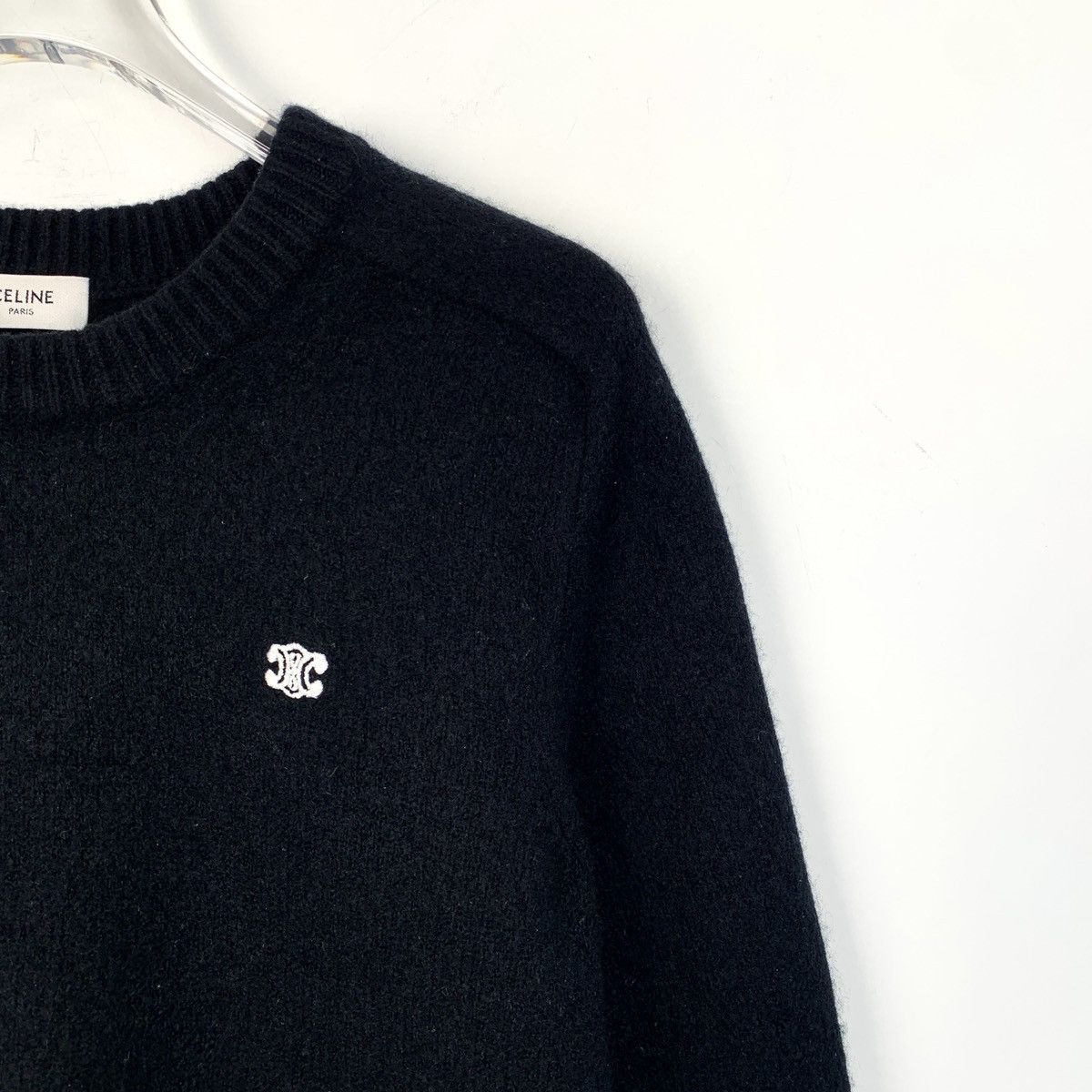 Celine Celine Black Triomphe Logo Wool Knit Sweater K26WX Size XS / US 0-2 / IT 36-38 - 3 Thumbnail