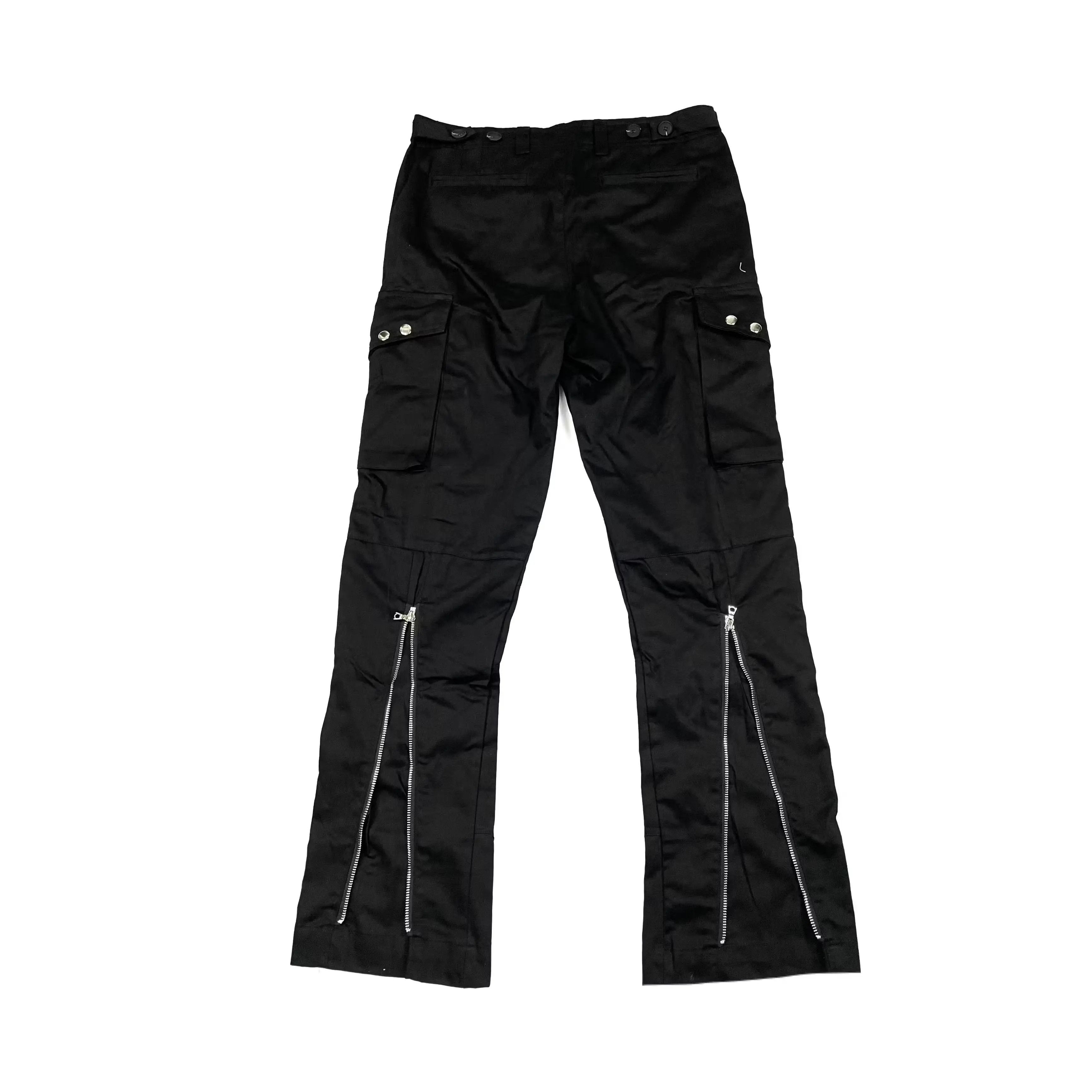 image of Vintage Zipper Rivet Flared Yuppie Punk Remake Cargo Pants in Black, Men's (Size 30)