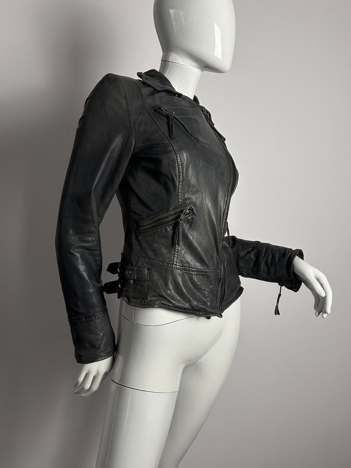 Other Vintage distressed biker asymmetric leather jacket Size S / US 4 / IT 40 - 2 Thumbnail