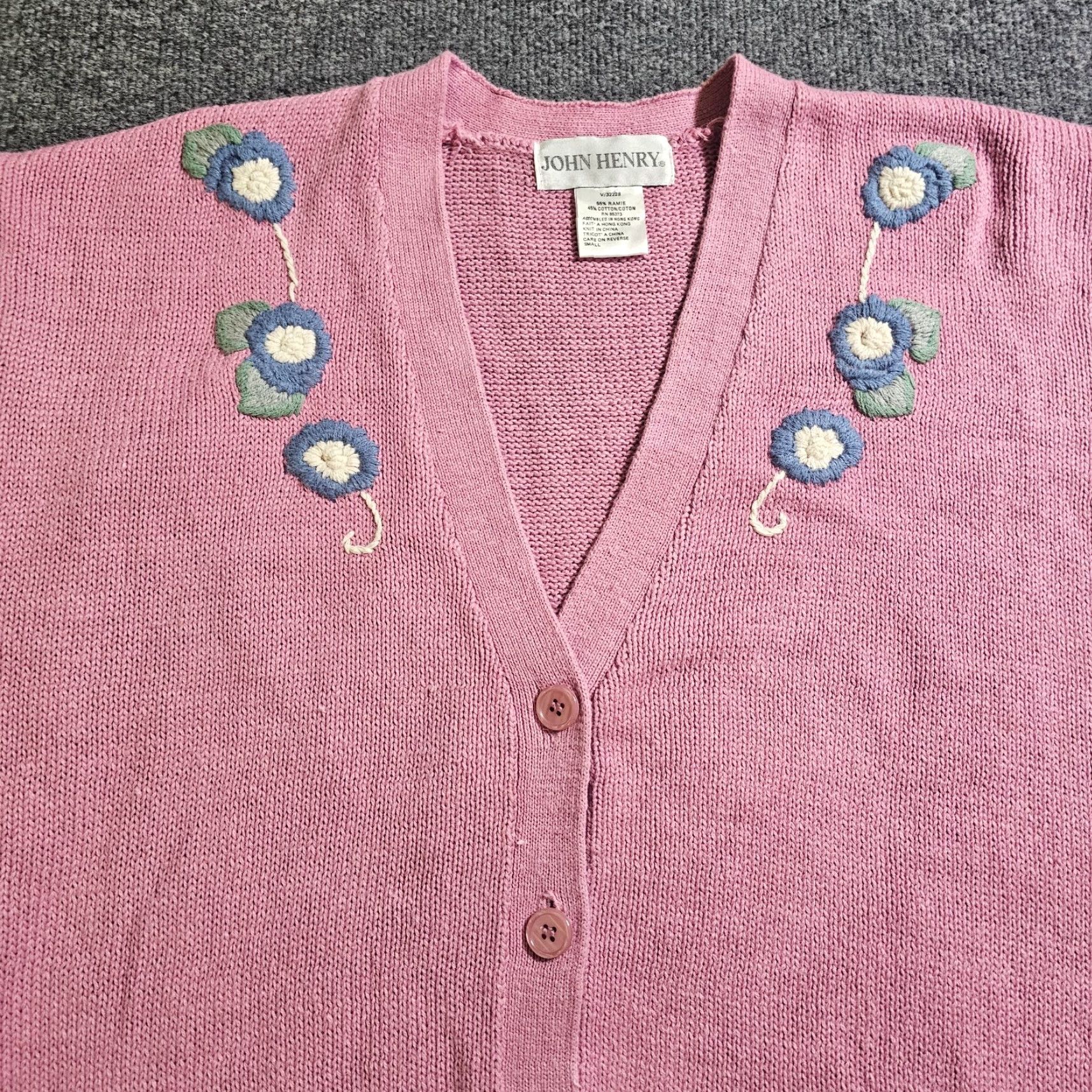 Pinko John Henry Cardigan Sweater Womens Small Pink Floral Embroidery V-Neck Size S / US 4 / IT 40 - 2 Thumbnail