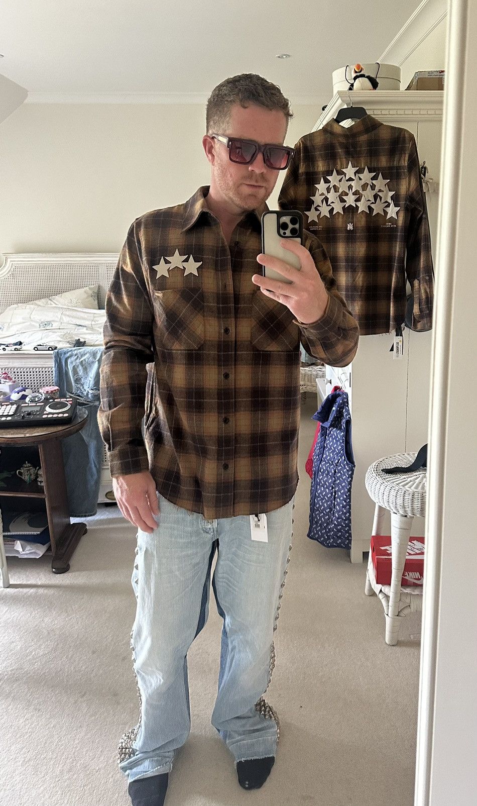 Amiri $890 Amiri leather star flannel shirt chai tea $890 🤑 Size US M / EU 48-50 / 2 - 4 Thumbnail