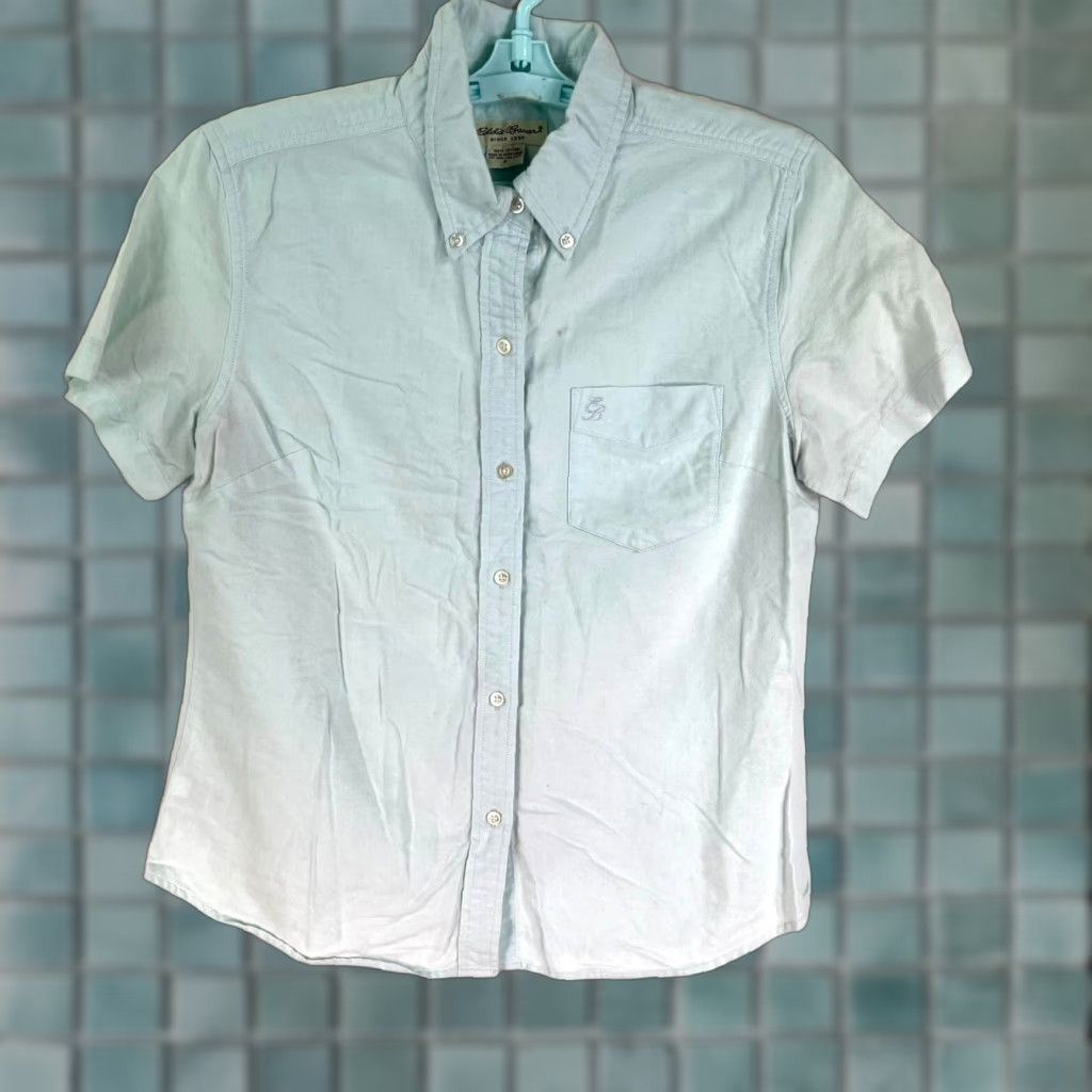 Eddie Bauer VINTAGE Eddie Bauer Shirt Mens Short Sleeve Button-Up Light Green Small Regular Chest 40 in Cotton Casual Workwear 60s 70s Mens Size US S / EU 44-46 / 1 - 1 Thumbnail
