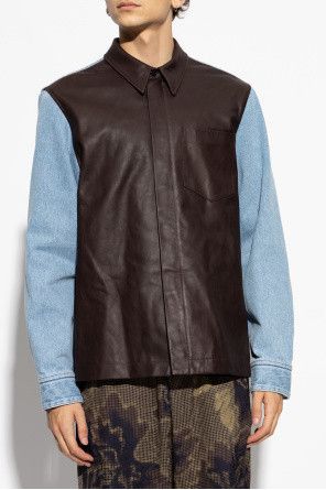 Dries Van Noten o1s22i1n1124 Denim Leather Shirt in Blue & Brown Size US L / EU 52-54 / 3 - 3 Thumbnail