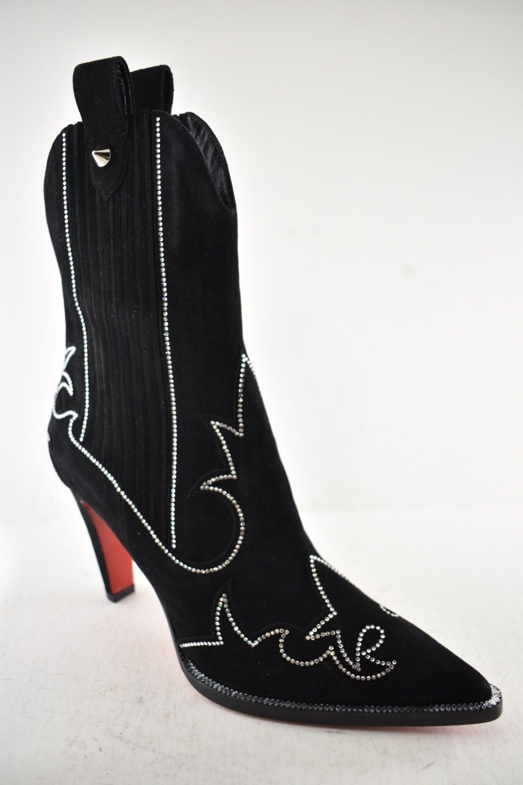 Christian Louboutin Santigag Strass 85 Black Suede Western Ankle Heel Boot 39 Size US 9 / IT 39 - 8 Thumbnail