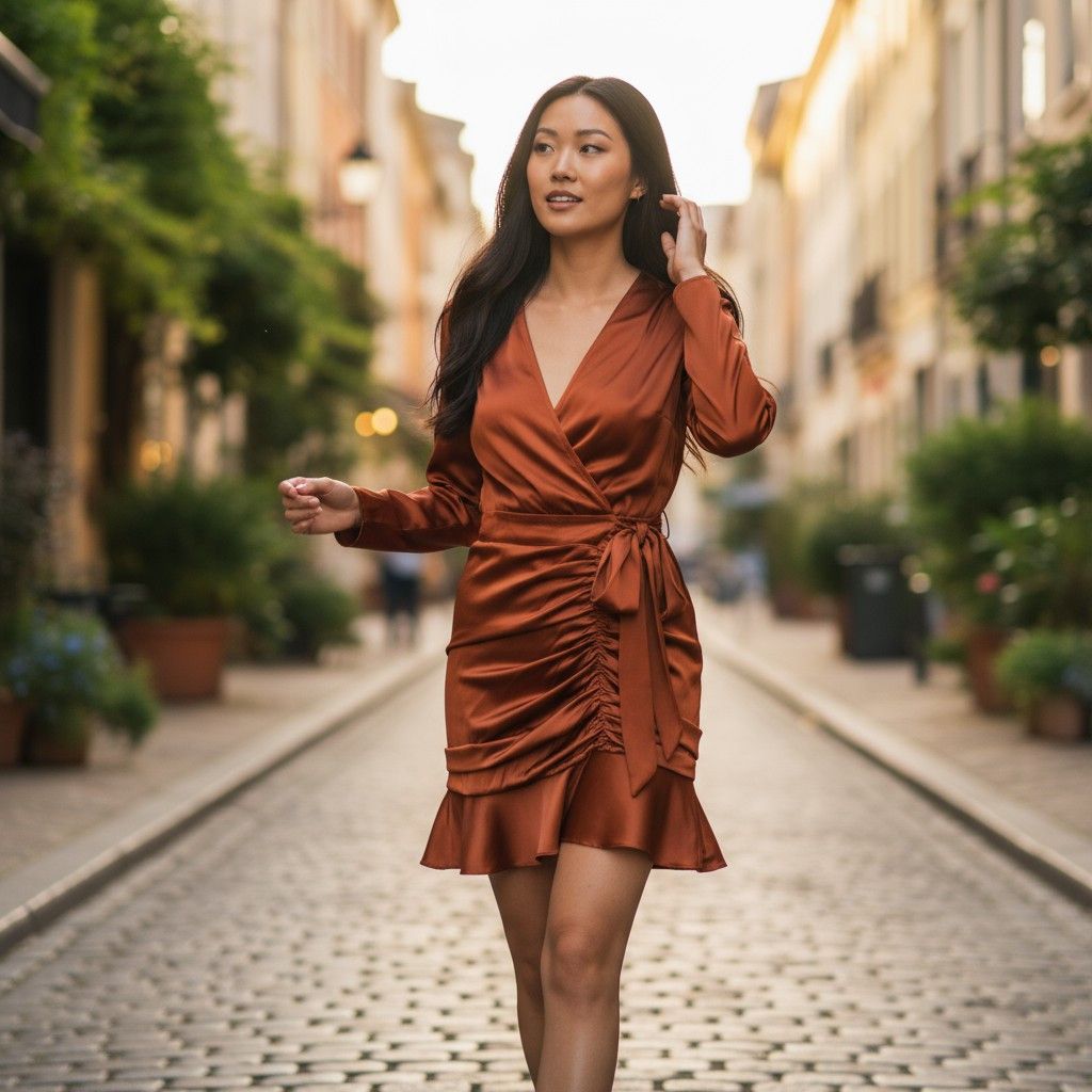 Veronica Beard Veronica Beard Agatha Cognac Silk Satin Wrap Ruched Dress Size XXS / US 00 / IT 34 - 1 Thumbnail