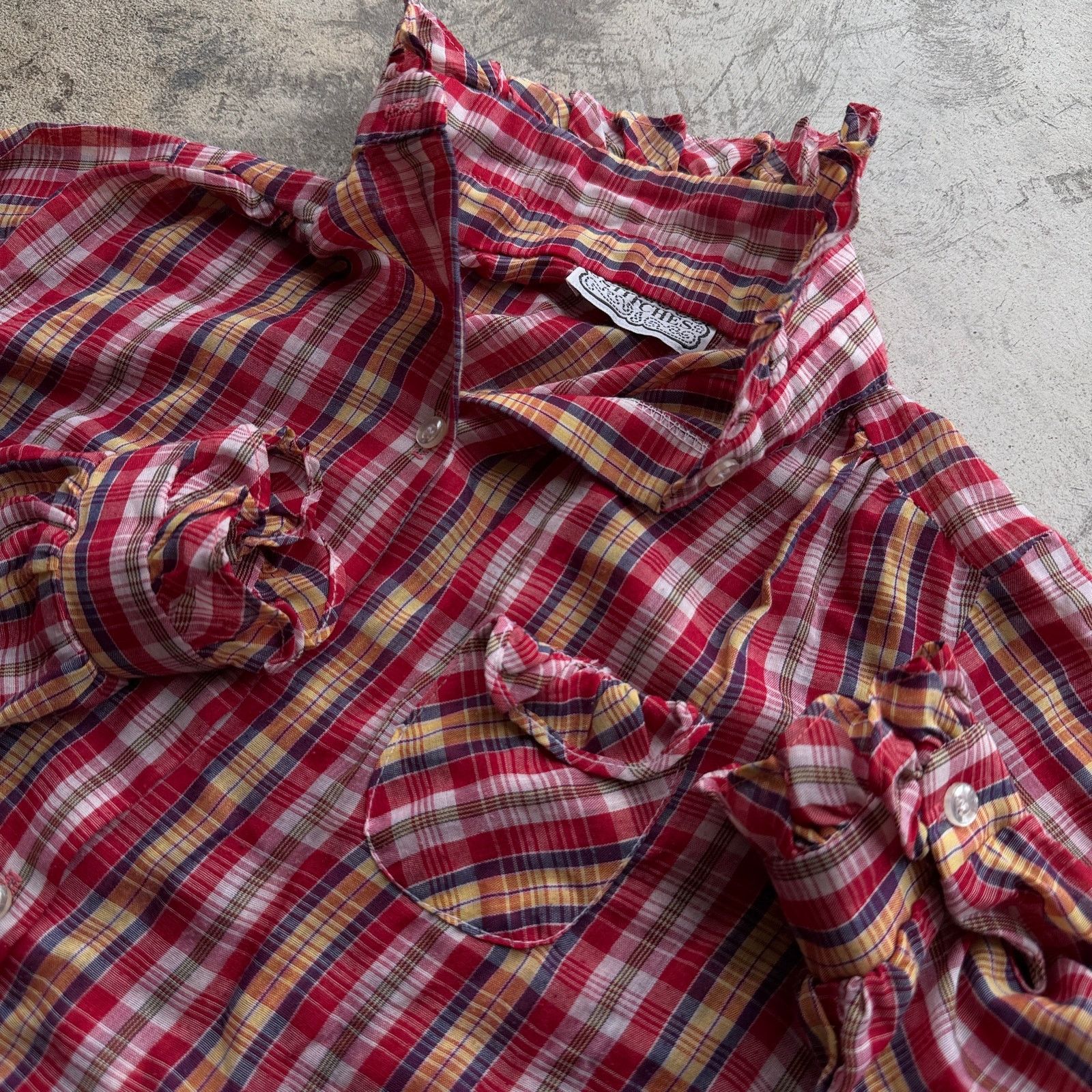 Other Cute Vtg y2k Stitches Plaid Ruffle Collar Button Down Shirt Size S / US 4 / IT 40 - 2 Thumbnail