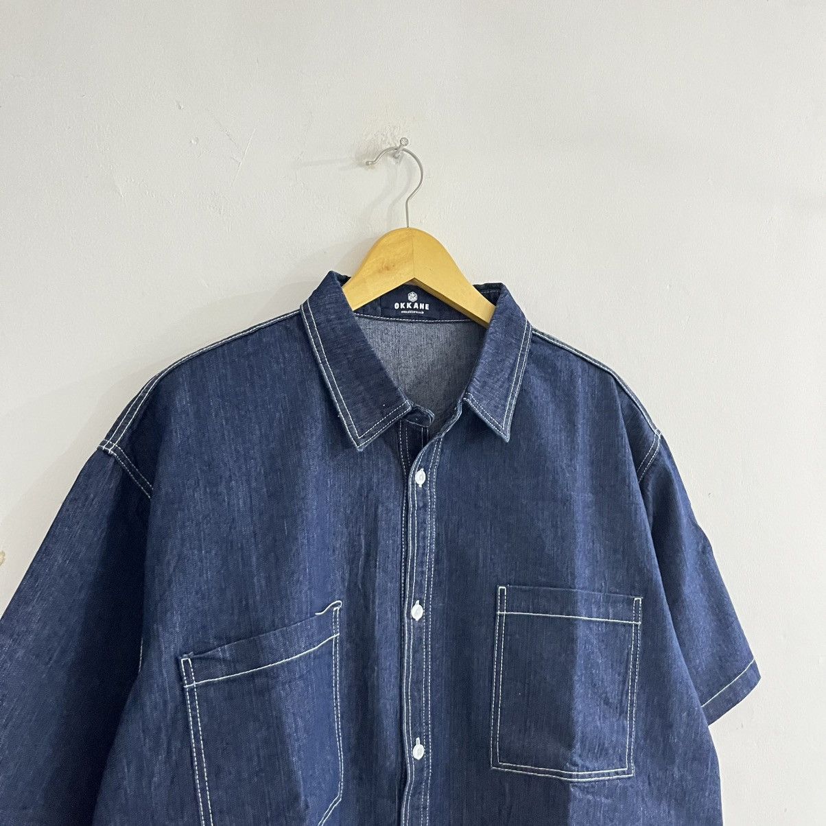 Japanese Brand Okkane - Oversized Contrast Stitch Shirt Size US XXL / EU 58 / 5 - 3 Thumbnail