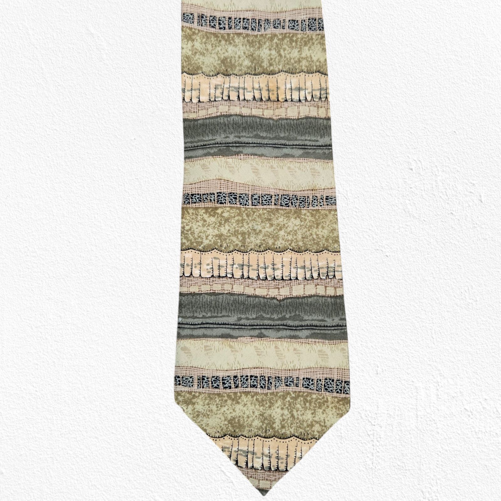 Vintage 90s Vintage Tan Striped USA Made Silk Tie Size ONE SIZE - 7 Thumbnail