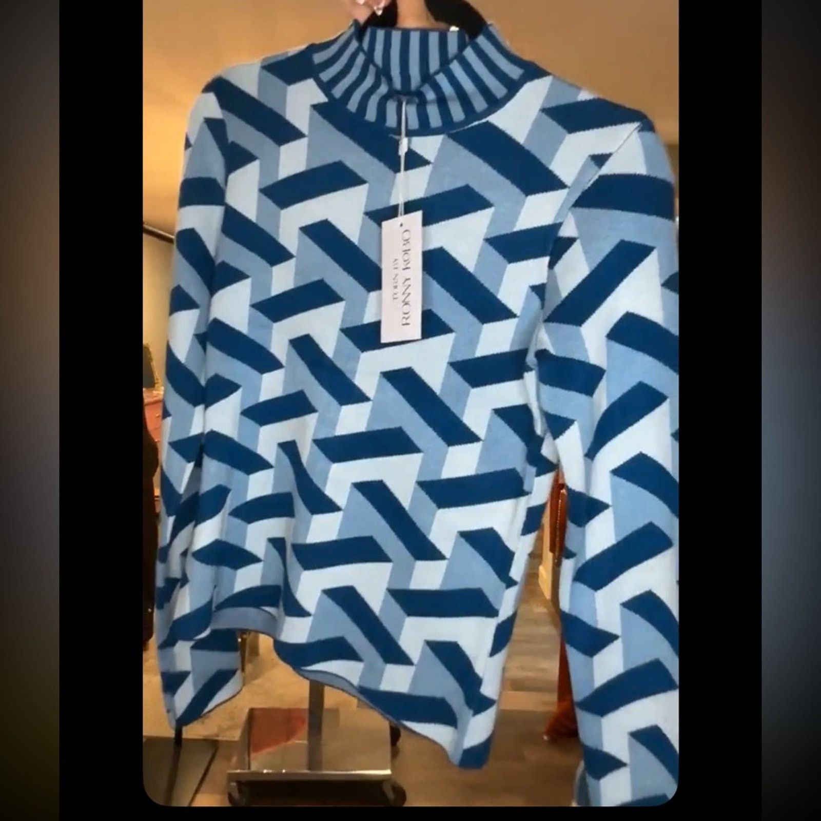 Ronny Kobo NWT Ronny Kobo $128 Blue White Turtleneck Sweater Size Small Size S / US 4 / IT 40 - 3 Thumbnail