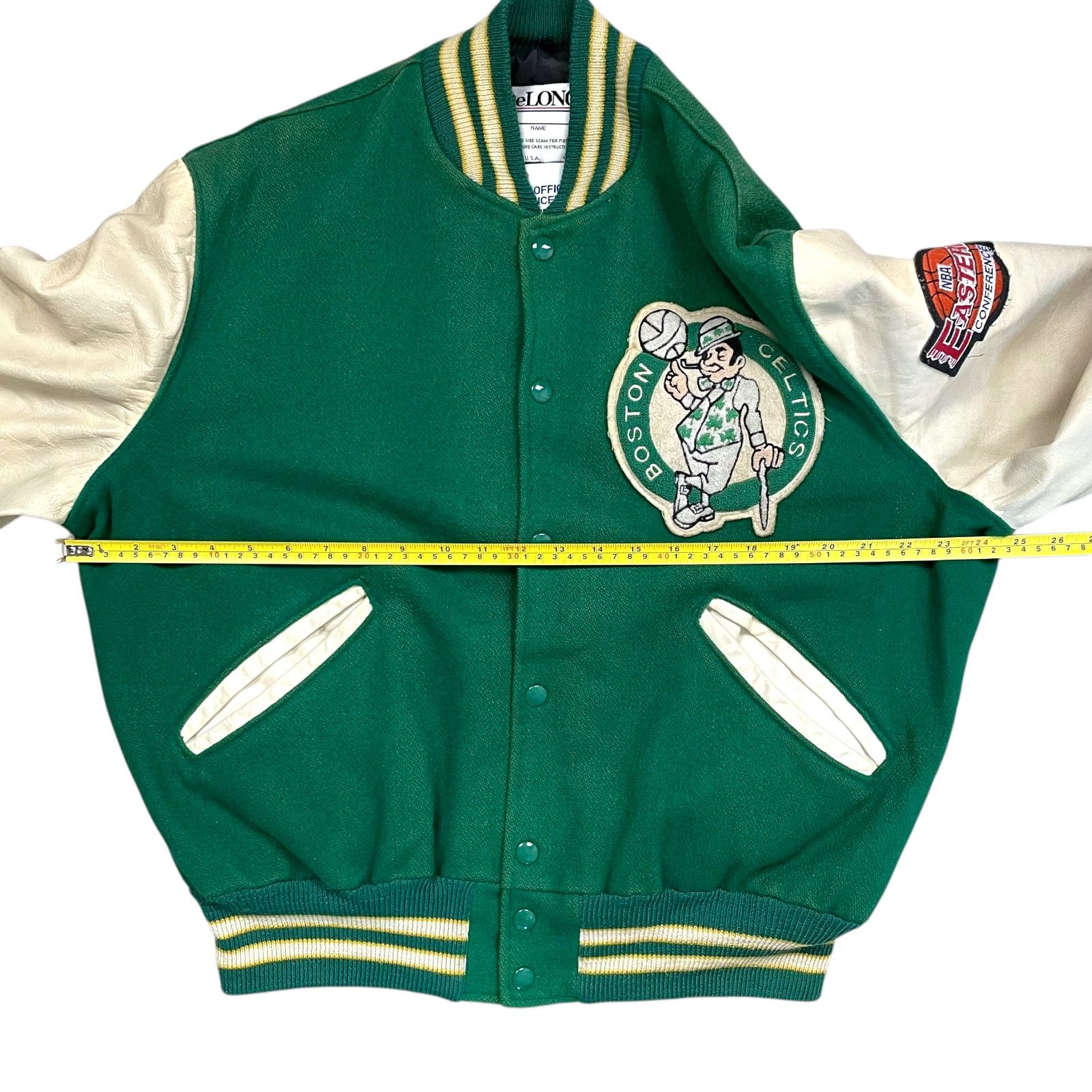 NBA VTG 90s BOSTON CELTICS DELONG VARSITY WOOL LEATHER JACKET 44 Size US L / EU 52-54 / 3 - 13 Thumbnail