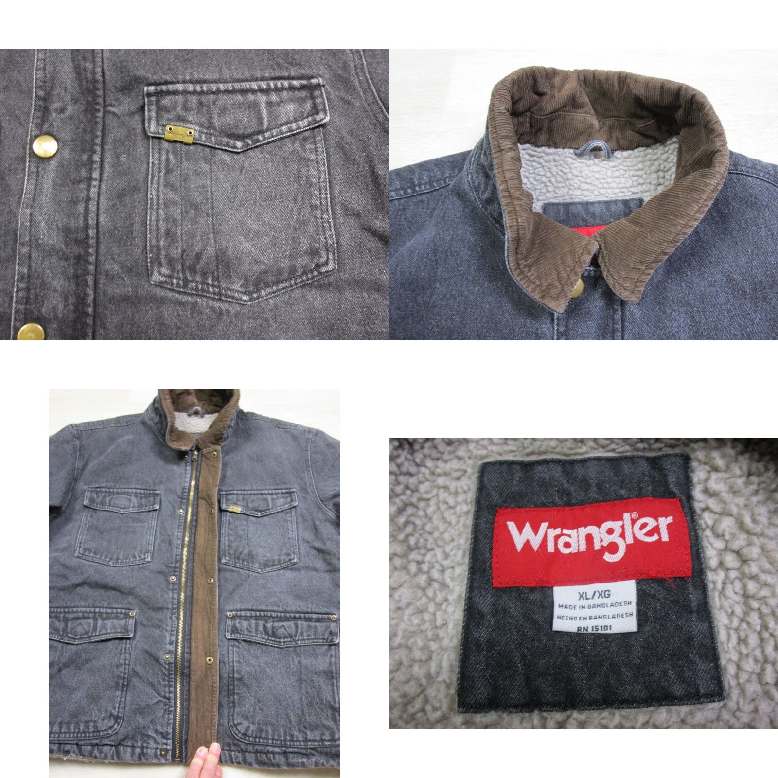 Wrangler Western Denim Black Jean Jacket Bomber Jacket Lined Sherpa Double Elbow Men’s XL Size