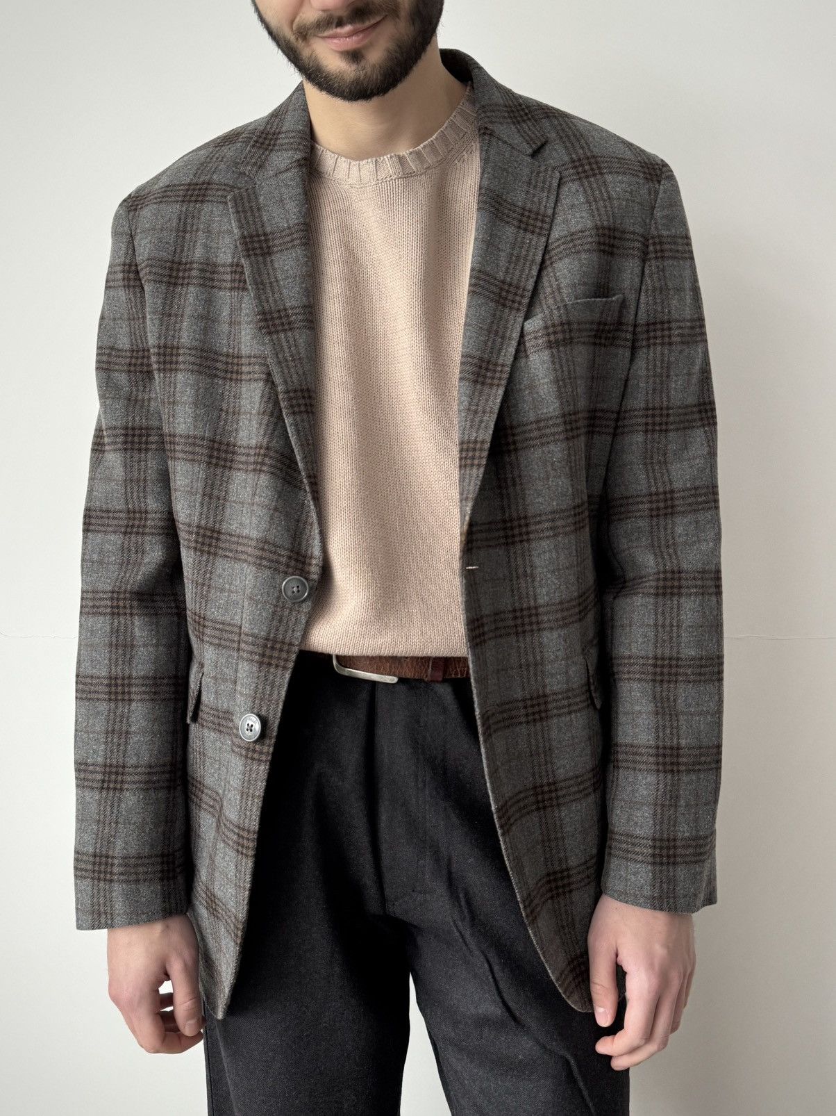 Hackett Hackett London Fancy Gray Check Wool Blazer Size 42R - 1 Thumbnail