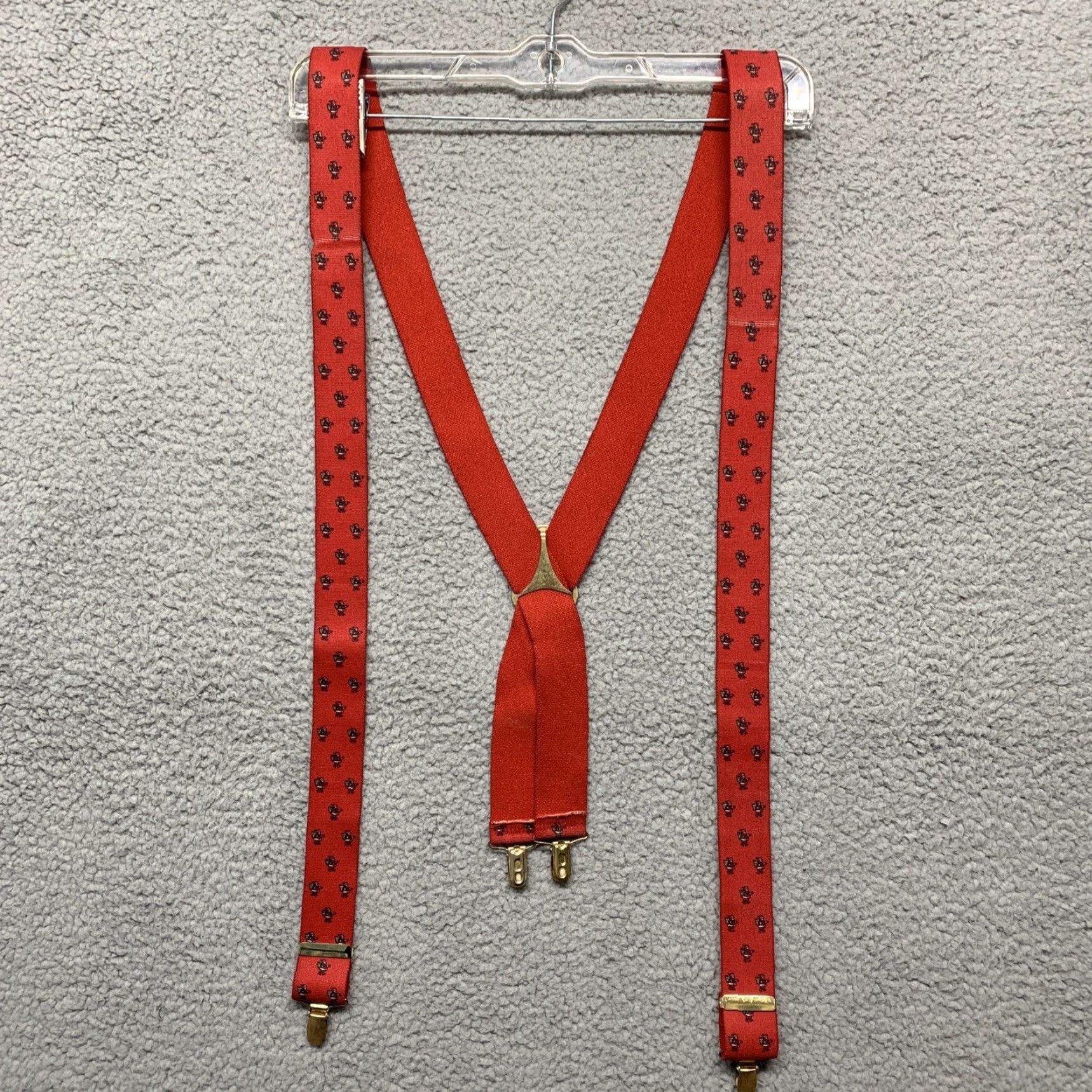 Vintage Christmas Suspenders Red Santa Claus Carrying His Bag Holiday Men Suspender Clip Christmas Theme Red Size ONE SIZE - 2 Thumbnail