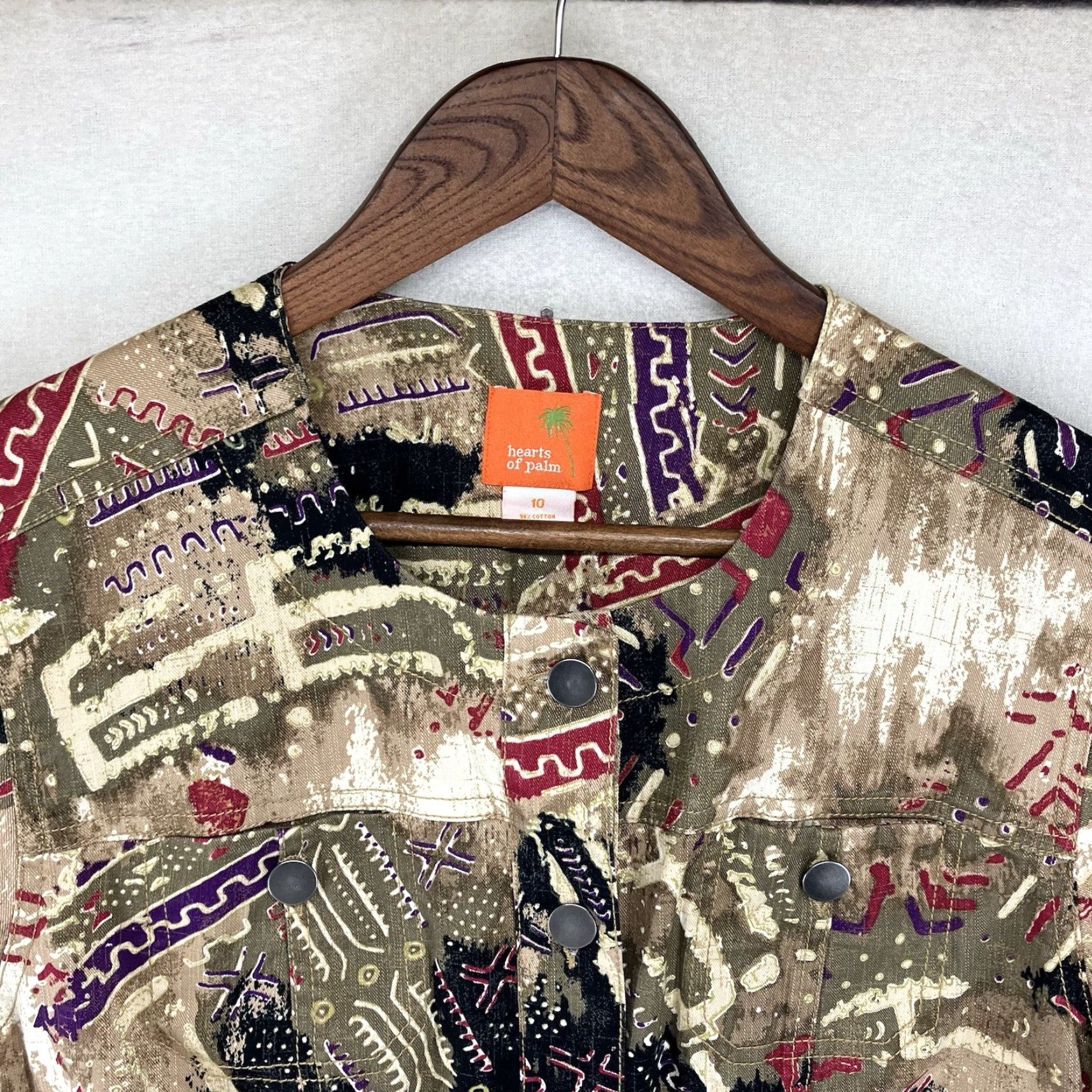 Vintage VINTAGE Women's Jean Jacket 10 Western Tribal Aztec Print Denim Casual Bohemian 90s Women Size 32" / US 10 / IT 46 - 4 Thumbnail