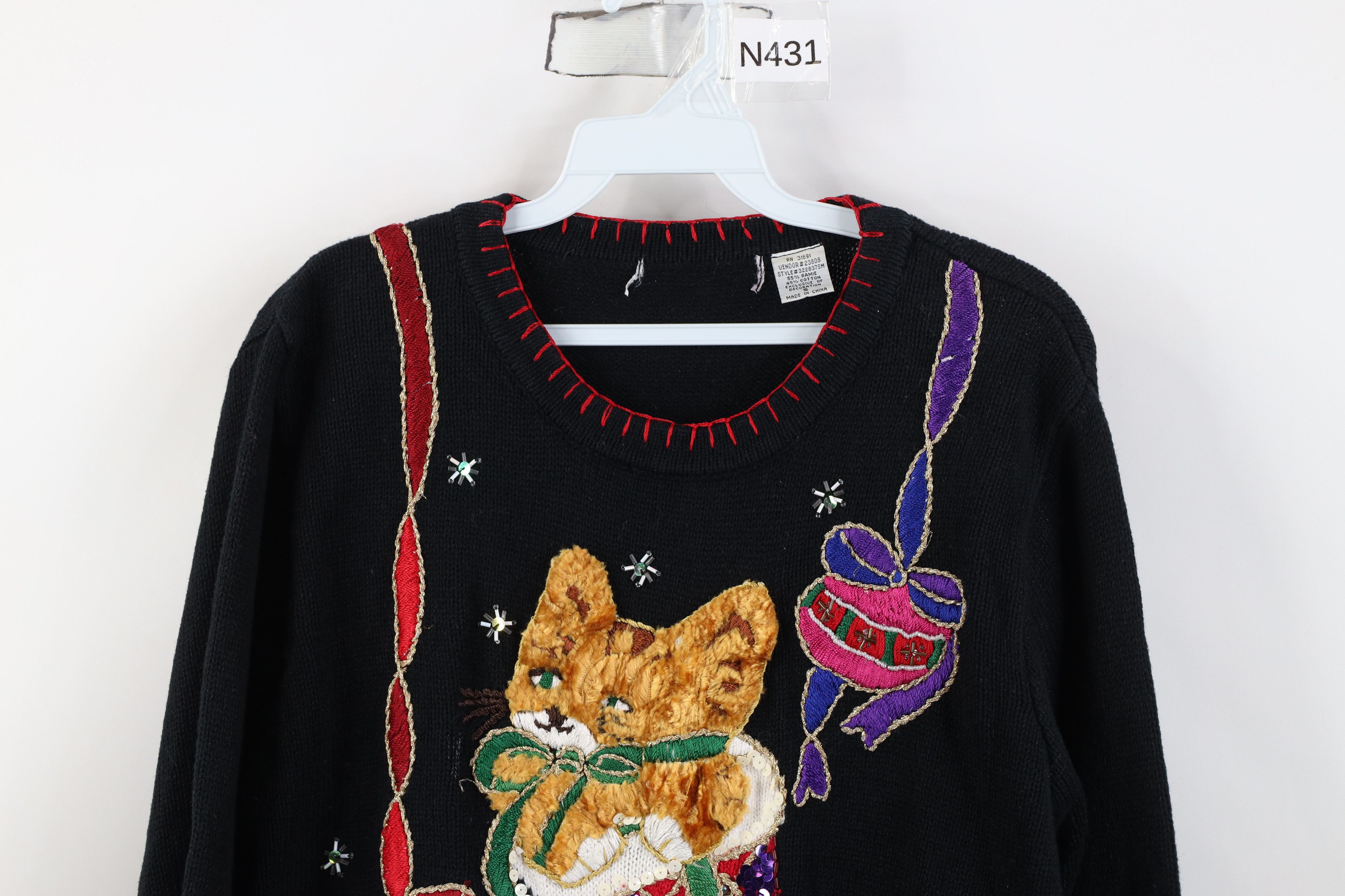 Vintage Vintage 90s Streetwear Stocking Cat Kitten Knit Sweater Size S / US 4 / IT 40 - 2 Thumbnail