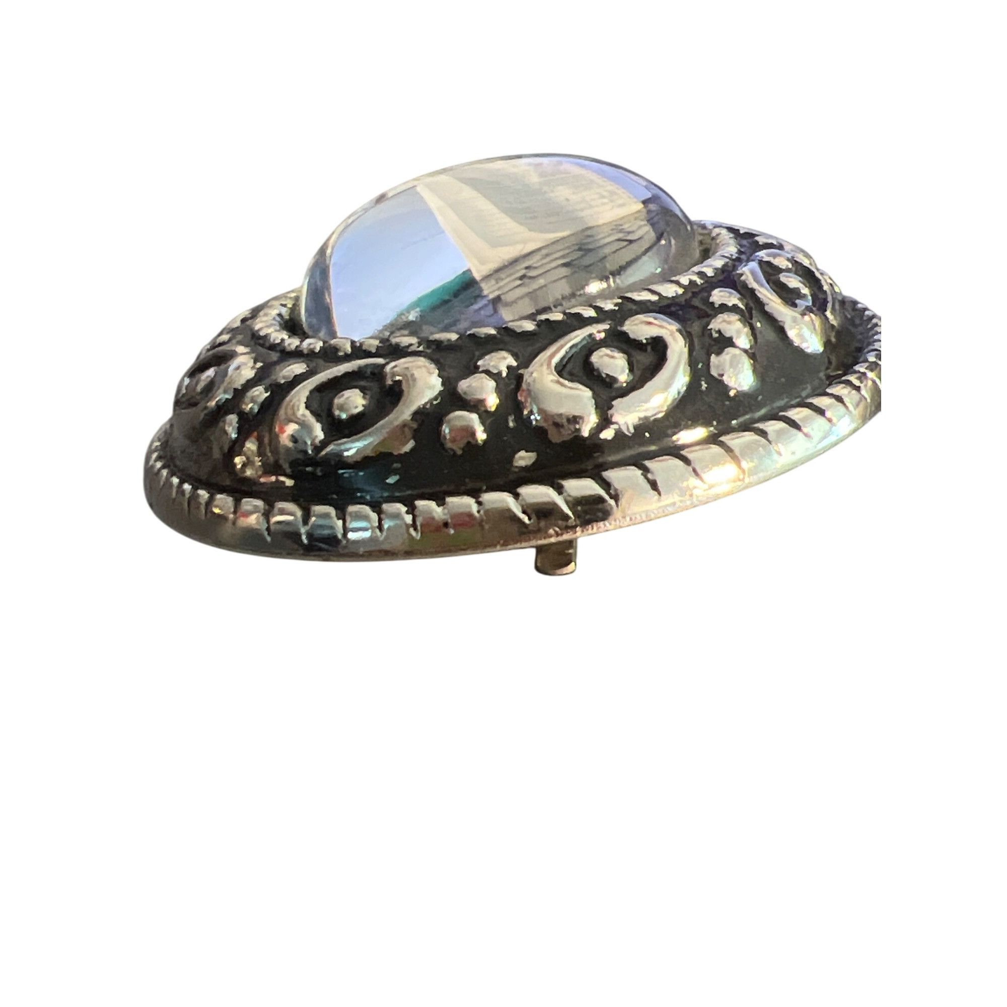 Other Vintage Large Silver Tone Clip On Earrings Clear Cabochon 1. Size ONE SIZE - 3 Thumbnail