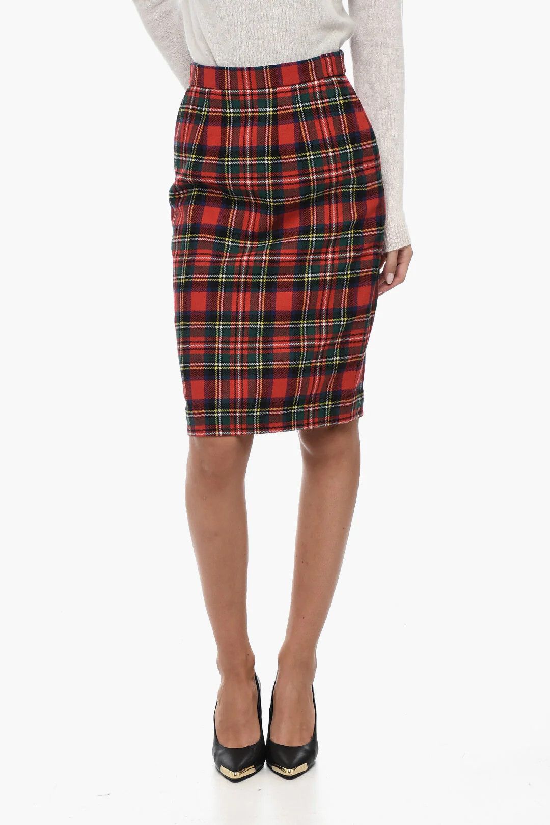 Saint Laurent Paris og1mm0326 Wool-Blend Tartan Skirt in Red Size 27" / US 4 / IT 40 - 1 Thumbnail