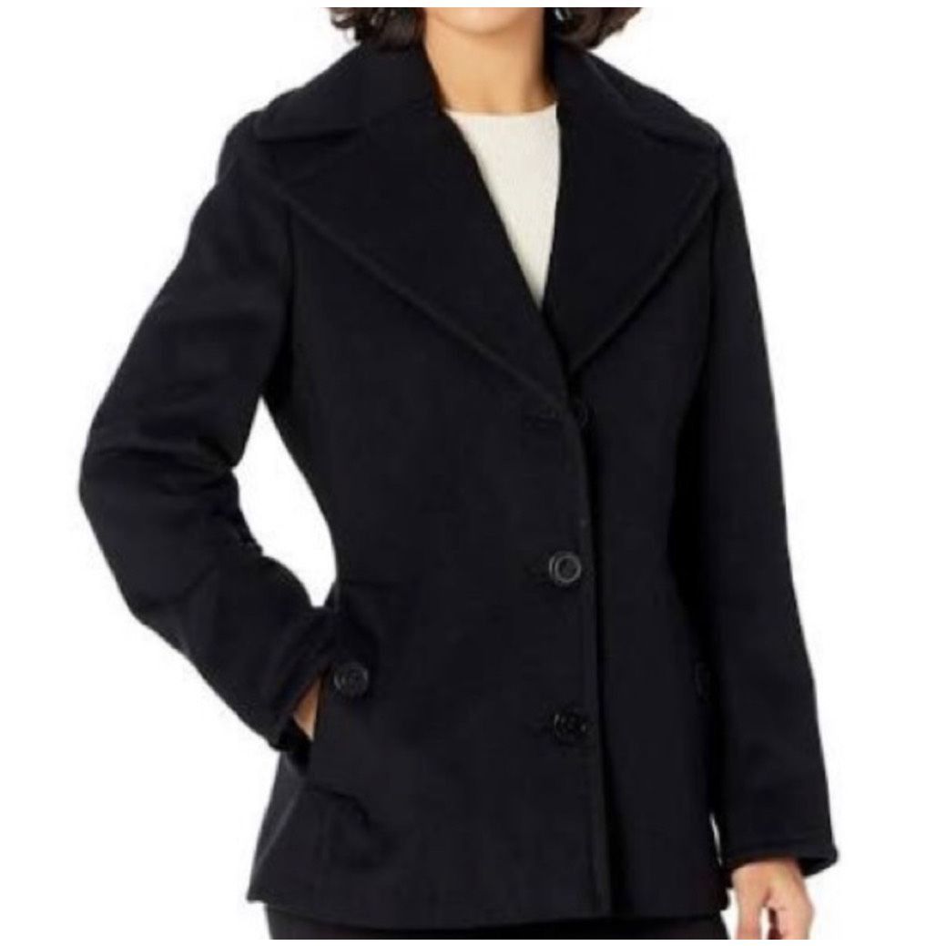 Calvin Klein Cashmere Wool Black Pea Coat Jacket EUC- Size 6