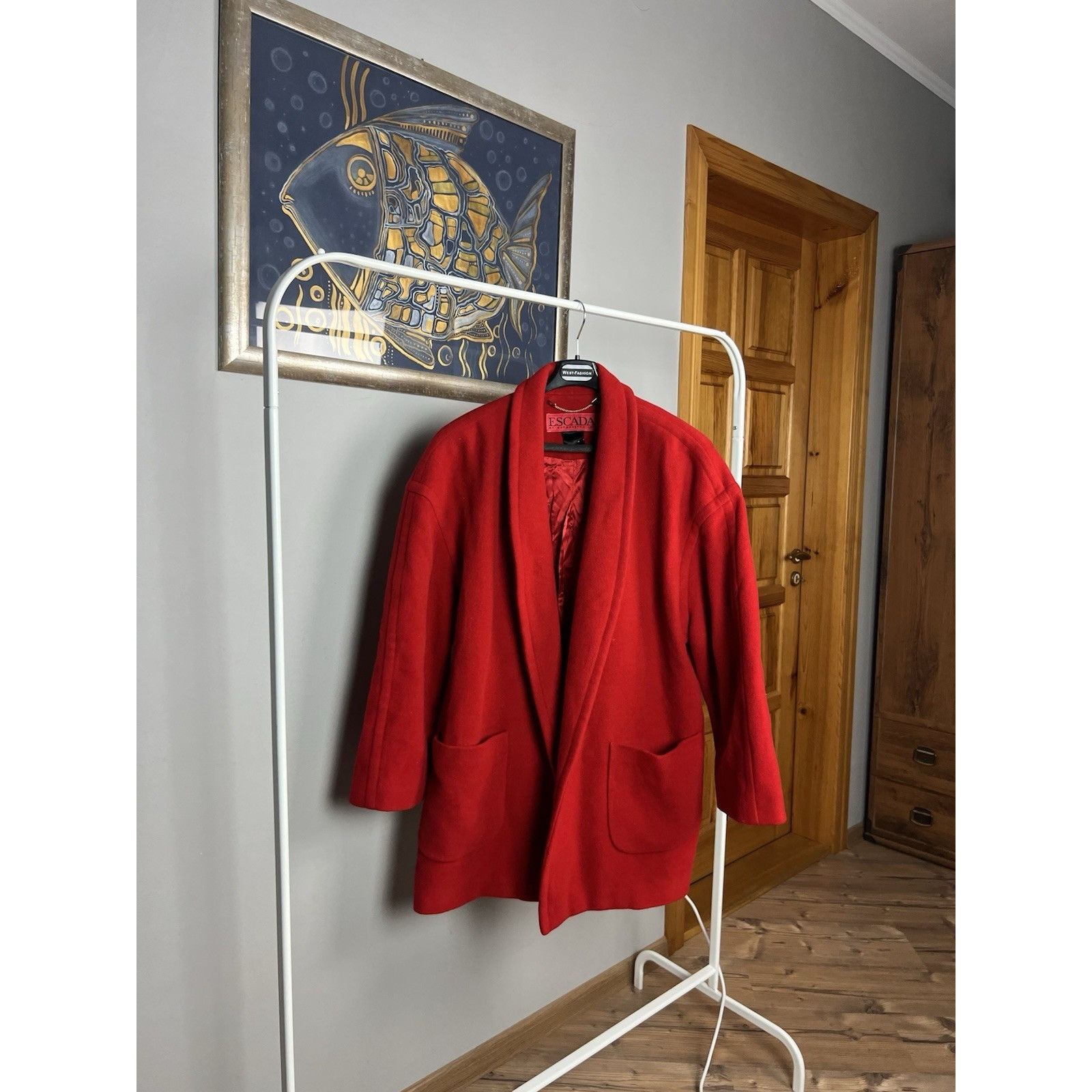 Escada Escada Margaretha Ley Vintage Women`s Wool Red Oversized Coa Size L / US 10 / IT 46 - 3 Thumbnail