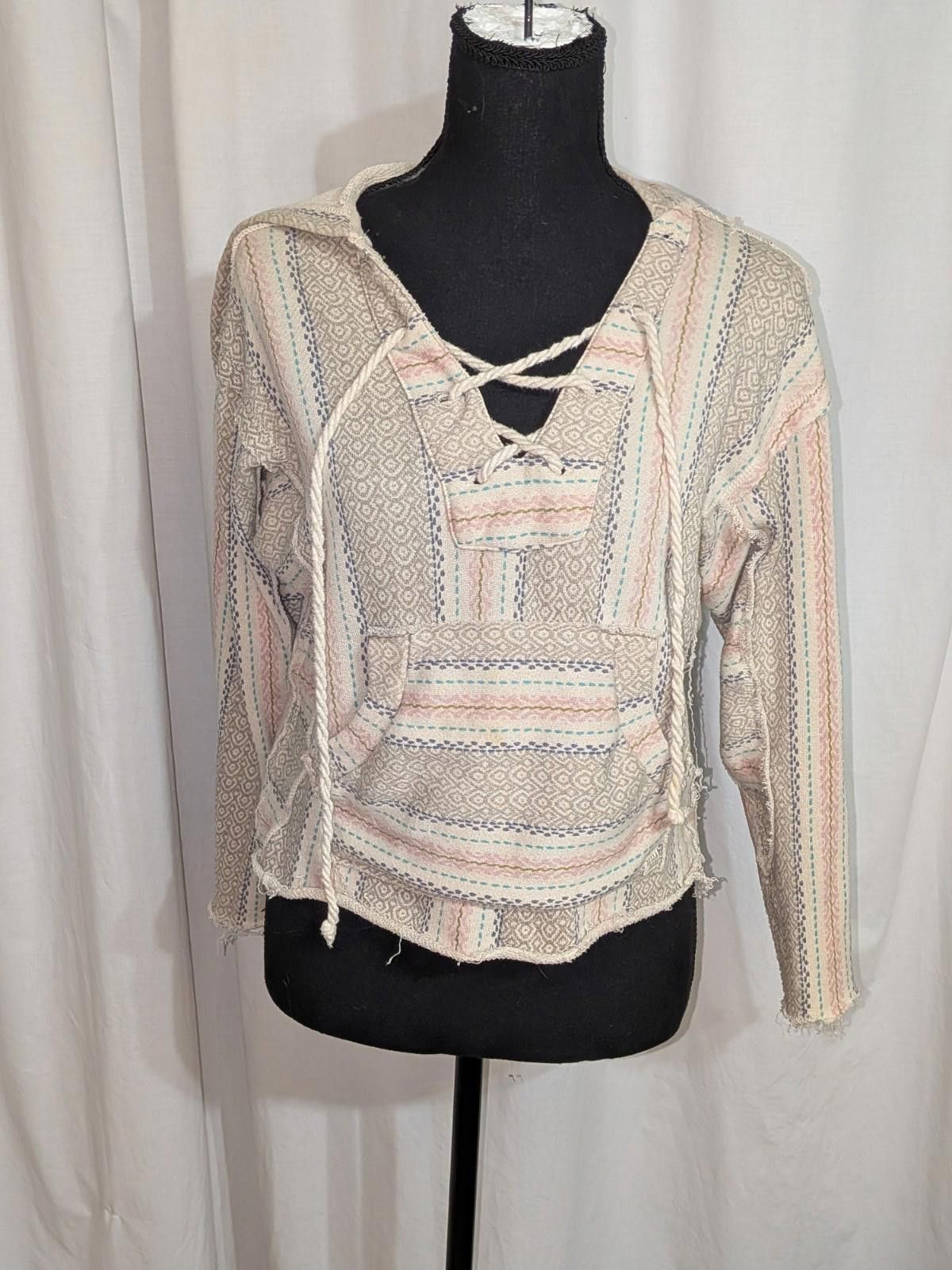 Billabong VTG Y2K Billabong Pastel Baja Distressed Rope Lace Up Hoodie Size XS / US 0-2 / IT 36-38 - 1 Thumbnail