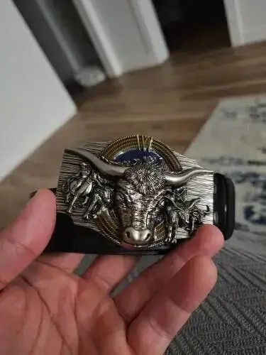 Designer PU Leather Skull Bull Horns Belt Size 44 - 4 Thumbnail