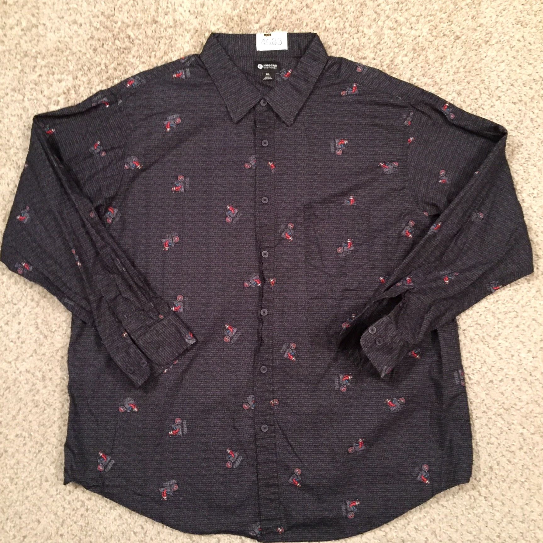 Haggar Haggar Mens Button-Up Shirt XXL Gray Long Sleeve Geometric Motorcycle 2XL Button Front Collar Shirt Mens Size US XXL / EU 58 / 5 - 2 Thumbnail