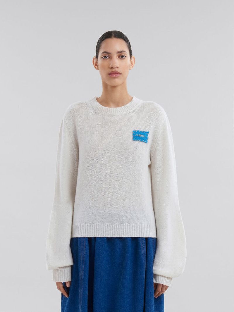 Marni o1w1db11125 Cashmere Sweater With Patch in White Size XL / US 12-14 / IT 48-50 - 2 Thumbnail
