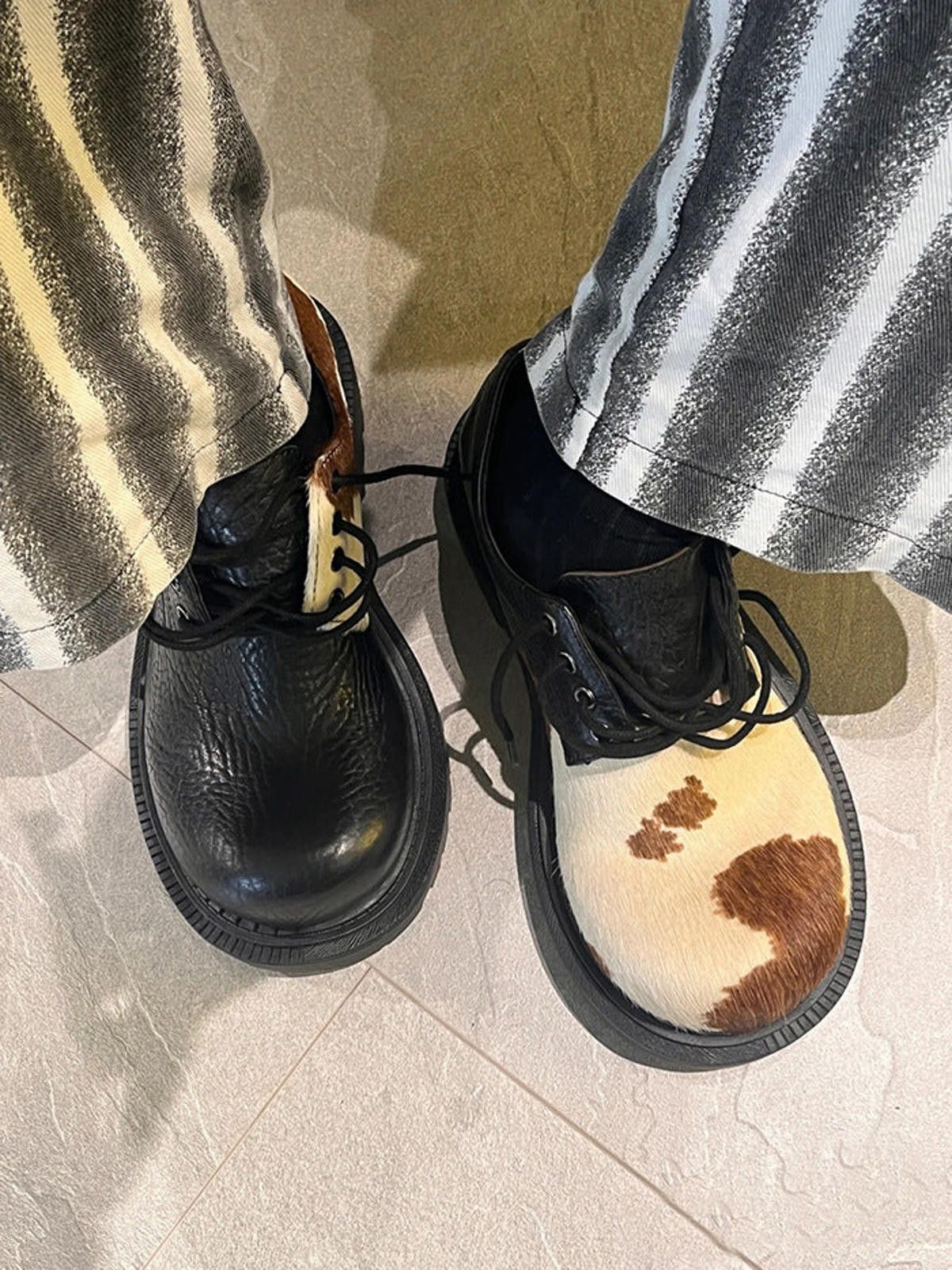 Leather Cream Cow-Texture Leather Derby Shoes Size US 7 / EU 40 - 7 Thumbnail