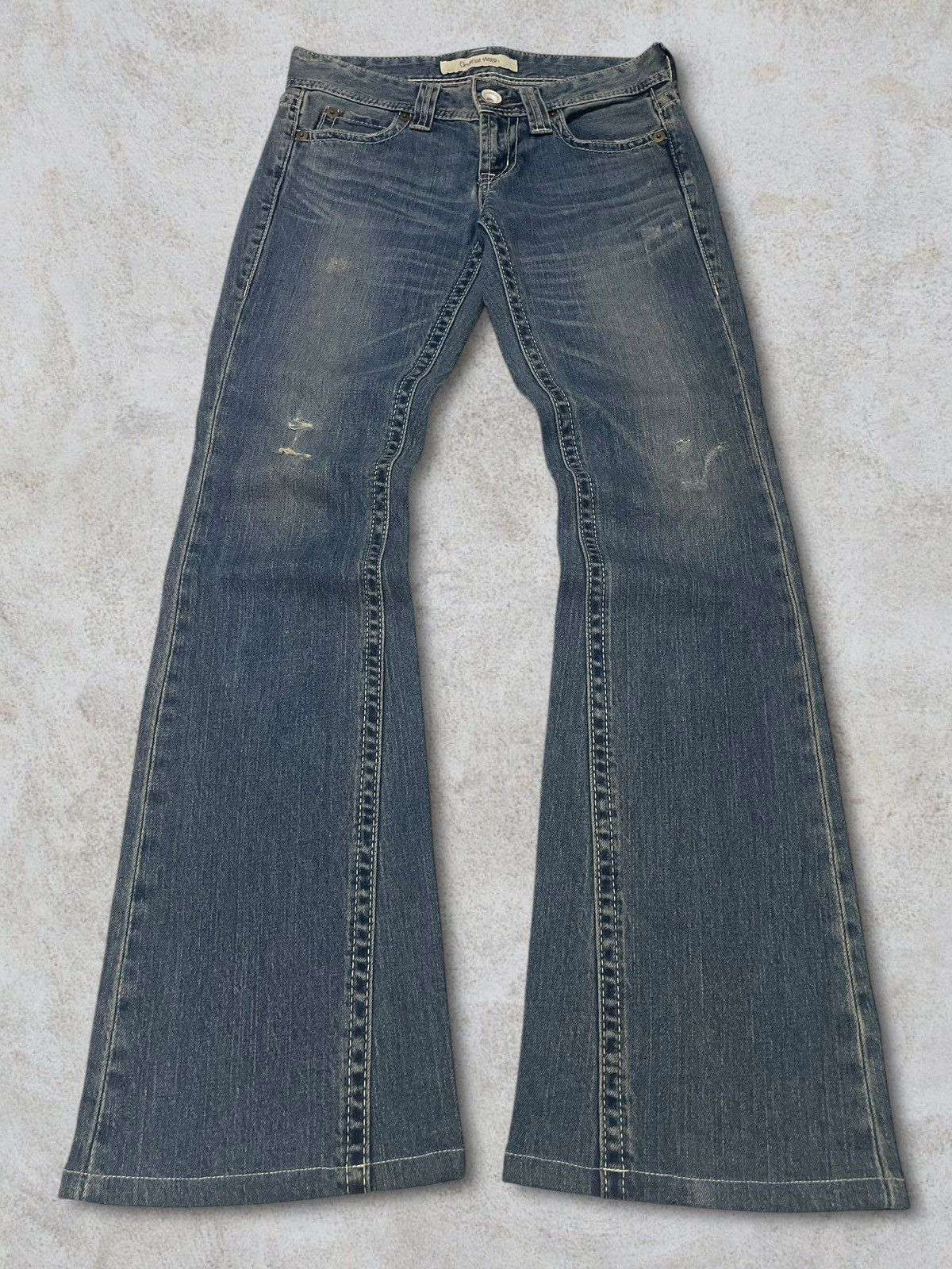 Marni × Uniqlo Vintage Y2k Uniqlo Blue Wash Women Ripped Flared Jeans Size 29" - 1 Thumbnail