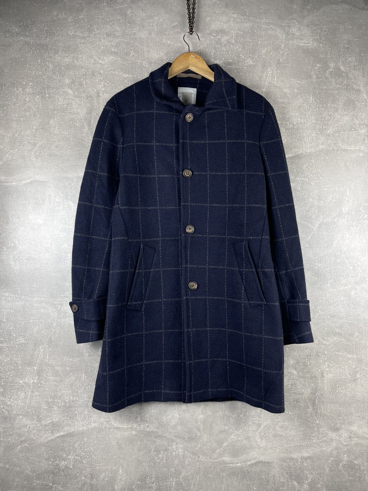 Eleventy Eleventy Platinum Wool Cashmere Check Coat Navy Blue Size US M / EU 48-50 / 2 - 1 Thumbnail