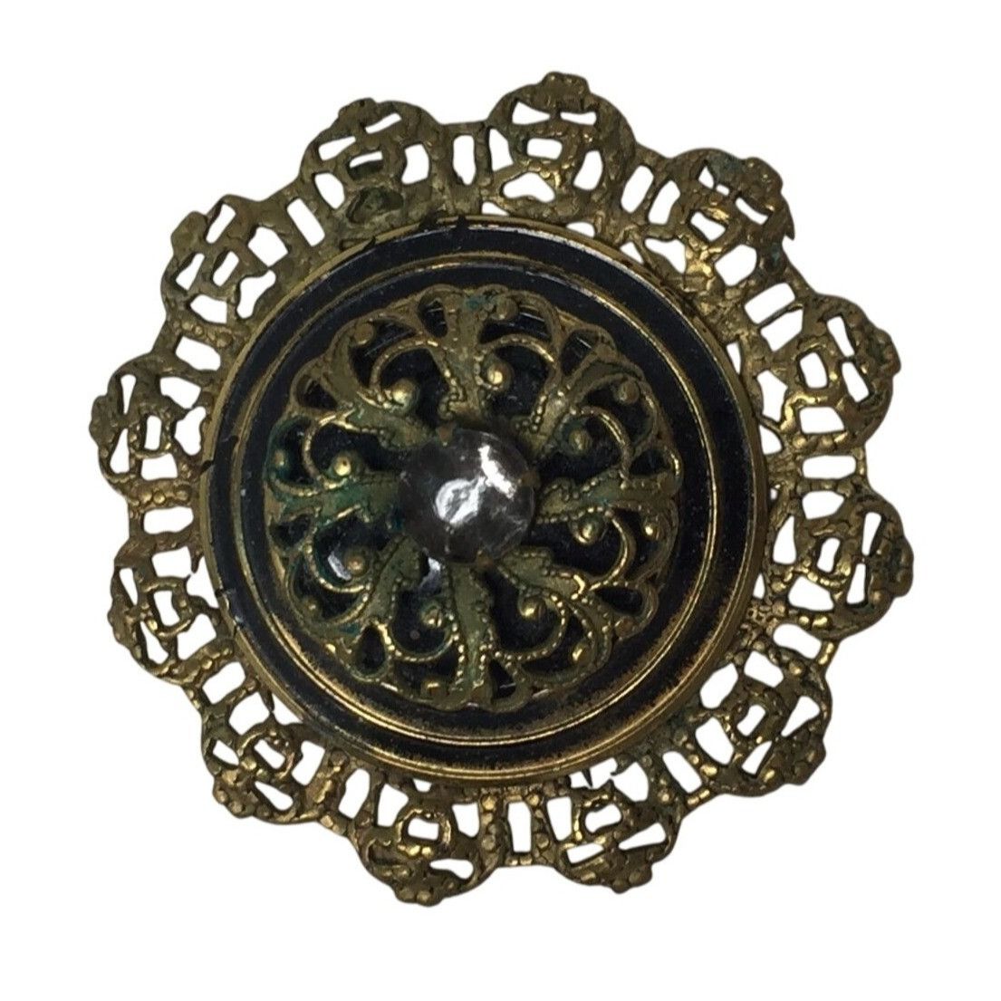 Other Vintage Gold Tone Filigree Layered Scarf Pin with Rhinestone Size ONE SIZE - 1 Thumbnail