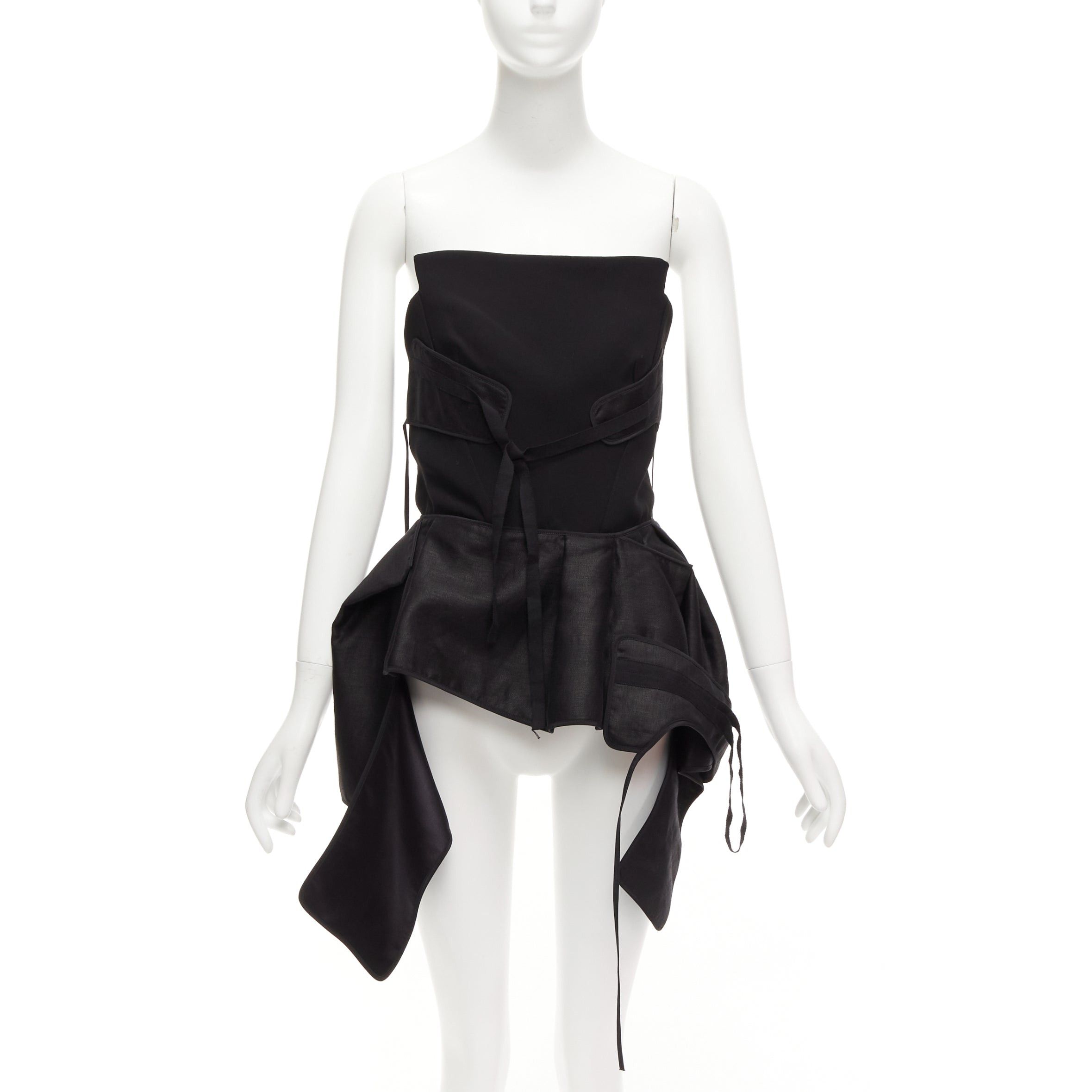 Maticevski MATICEVSKI 2017 Trinity black linen deconstructed panels peplum bustier top AUS8 S Size M / US 6-8 / IT 42-44 - 1 Thumbnail