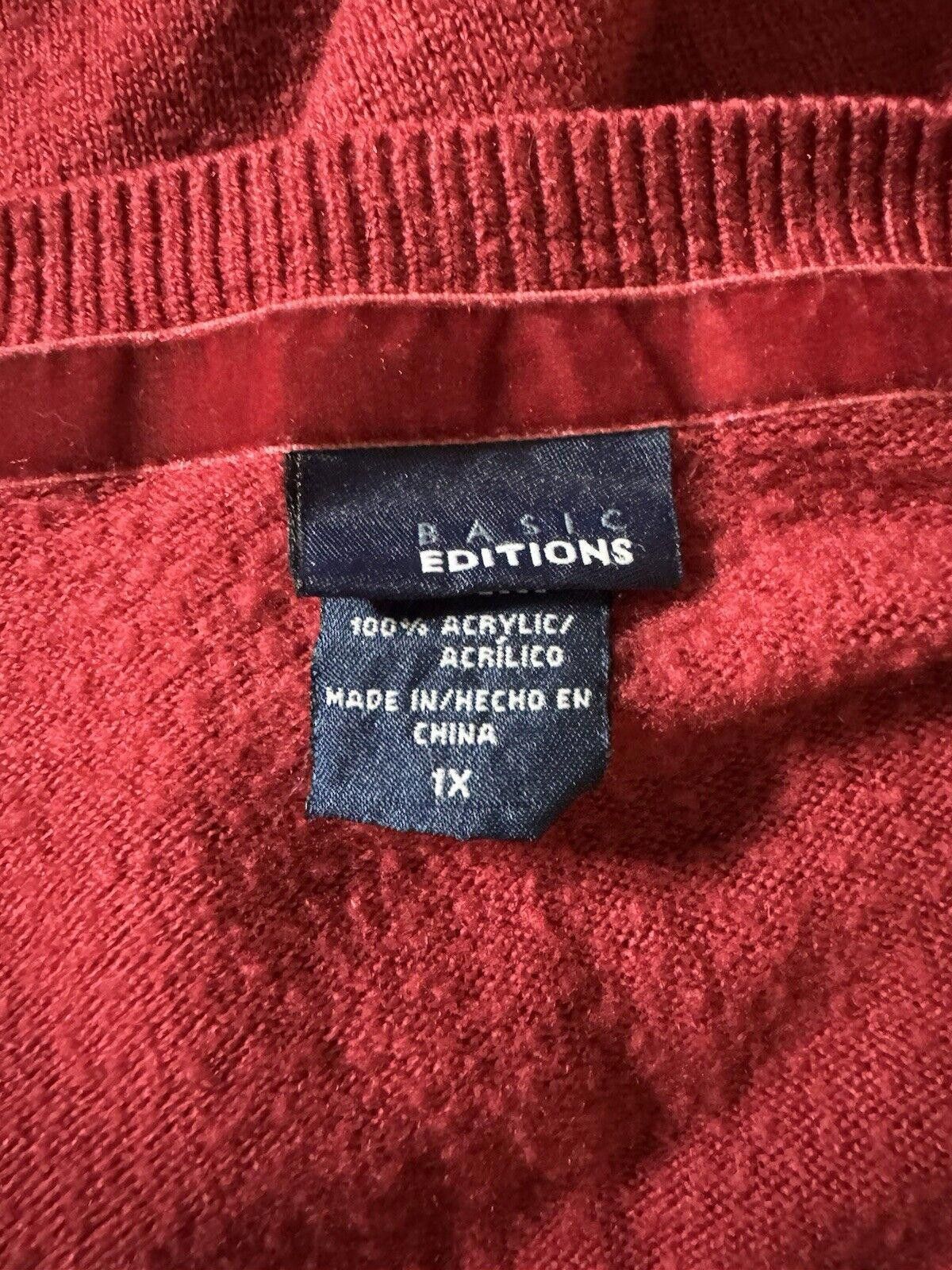 Basic Editions Basic Editions Women Red 1X Long Sleeve Pullover Sweater Size XL / US 12-14 / IT 48-50 - 2 Thumbnail