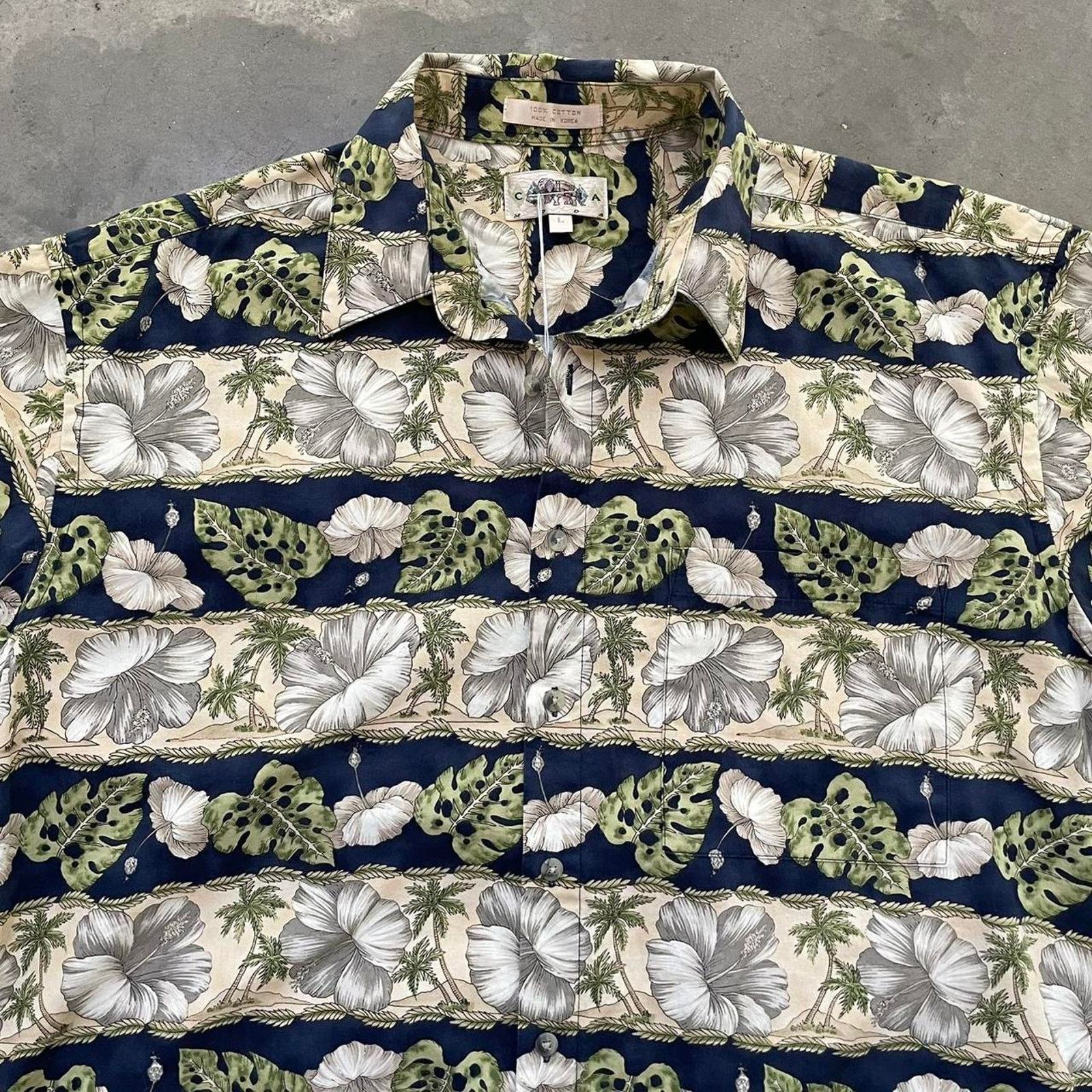 Vintage Vintage Navy Floral Hawaiian Shirt Size US L / EU 52-54 / 3 - 2 Thumbnail