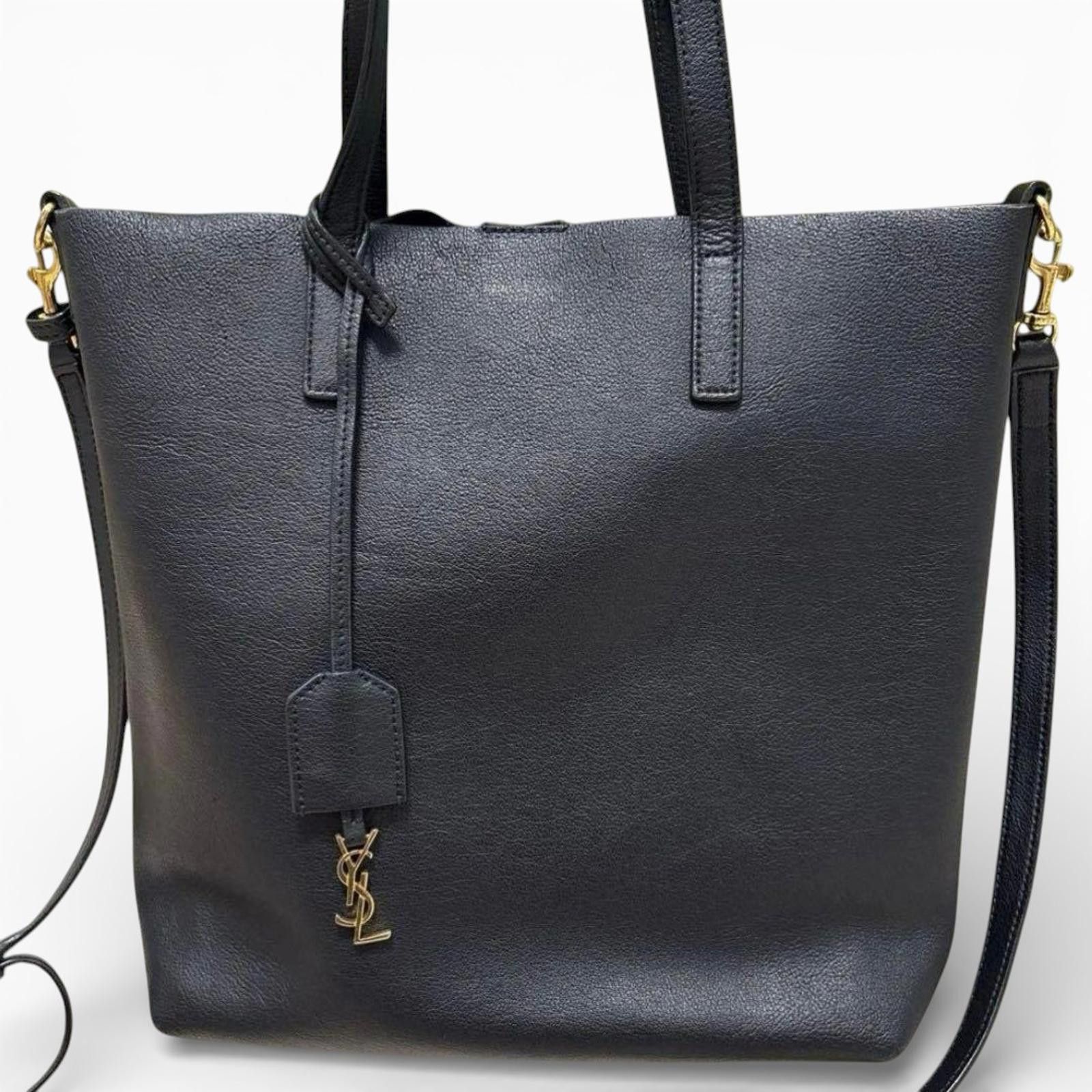 Saint Laurent Paris Saint Laurent - Black Leather Tote Bag Gold Hardware Size ONE SIZE - 2 Thumbnail