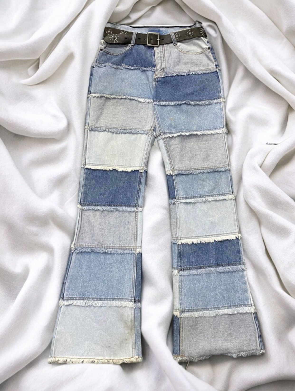 Vtg Northcrest Layered Hagi Flared Denim With Leather Belt