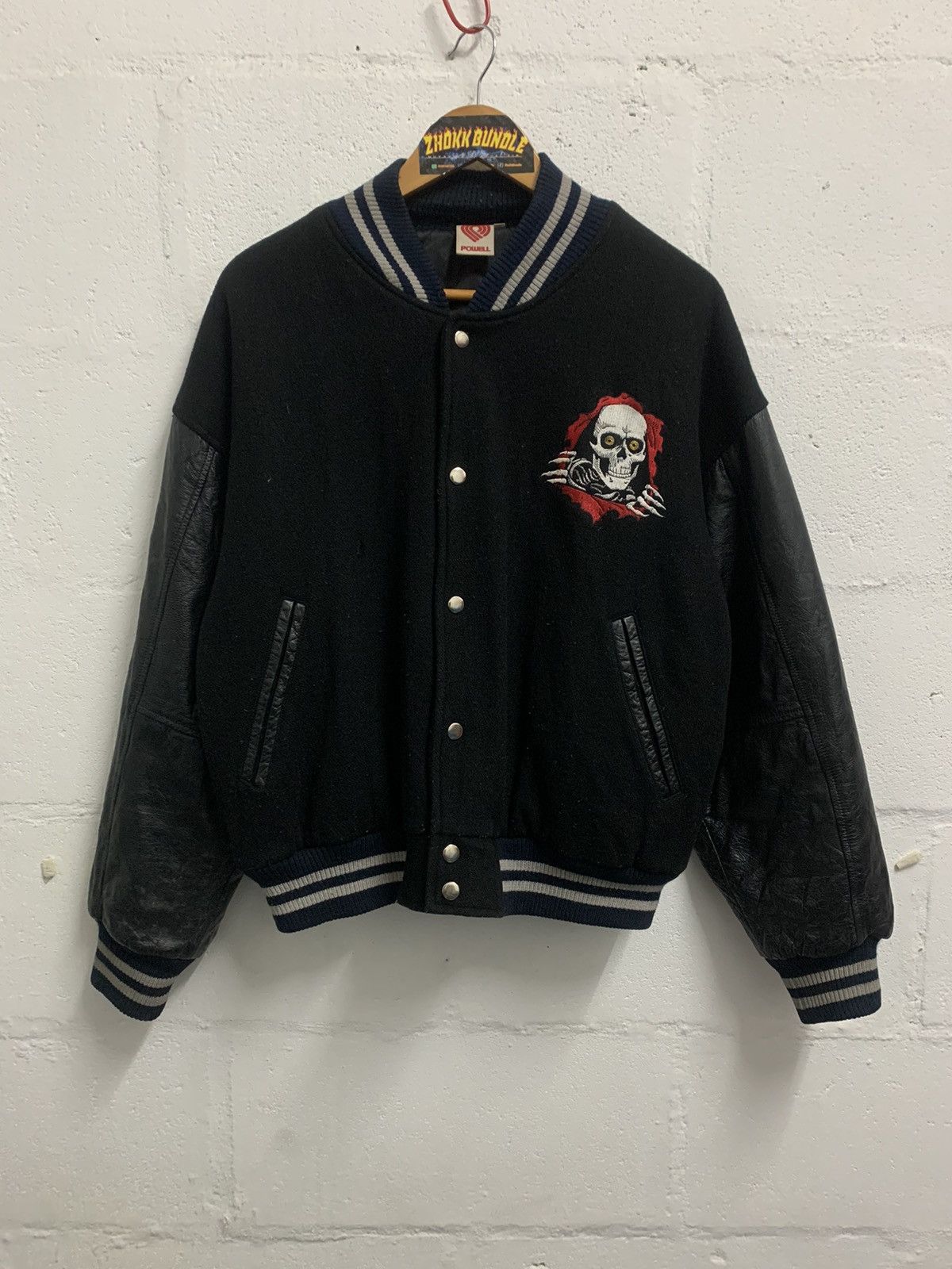 image of Vintage Early 2000S Powell Peralta Varsity Jacket Wool in Black, Men's (Size Medium)