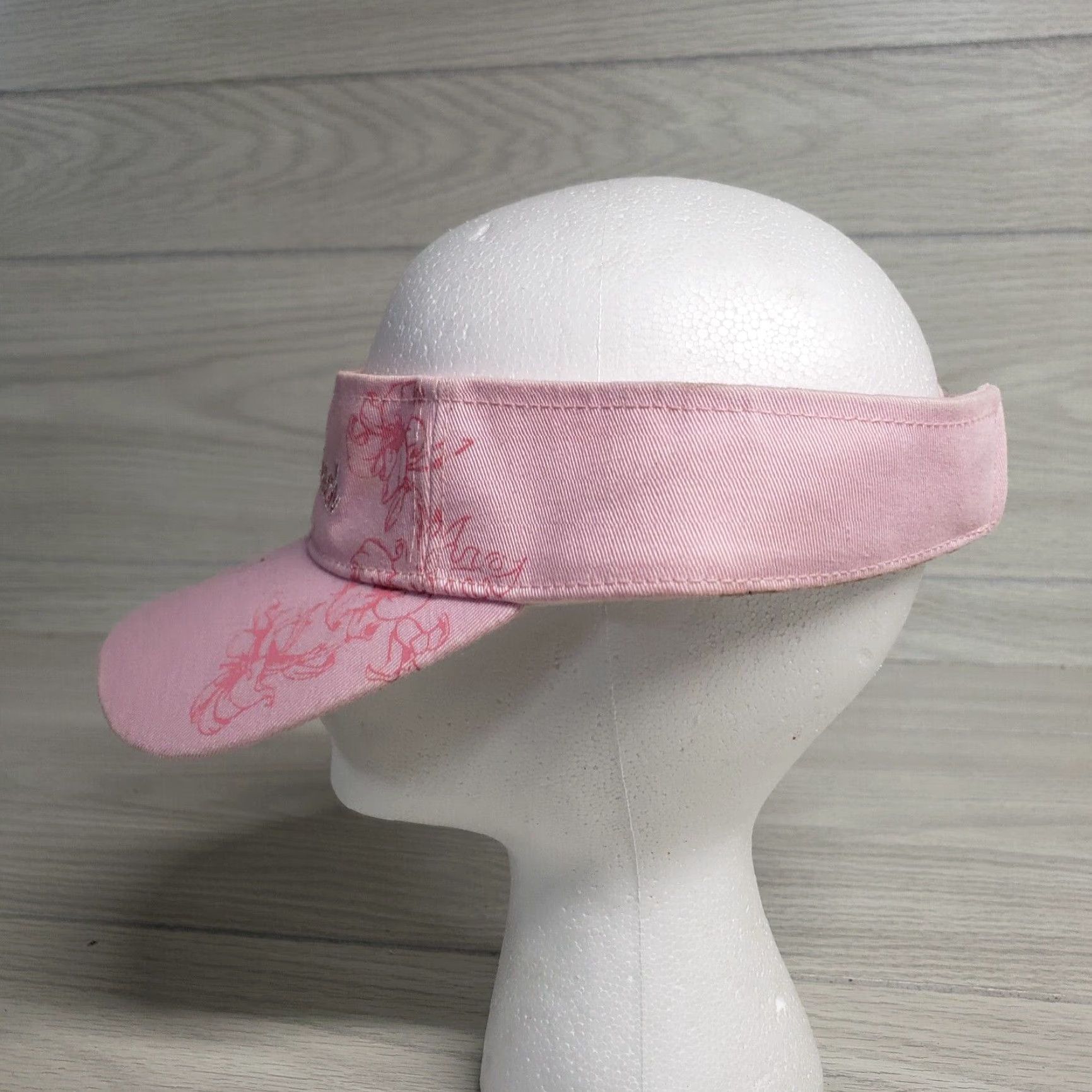 Vintage Hat North South Carolina NC SC Beach Pink Floral Flowers Visor Adjustable Cap Size ONE SIZE - 2 Thumbnail