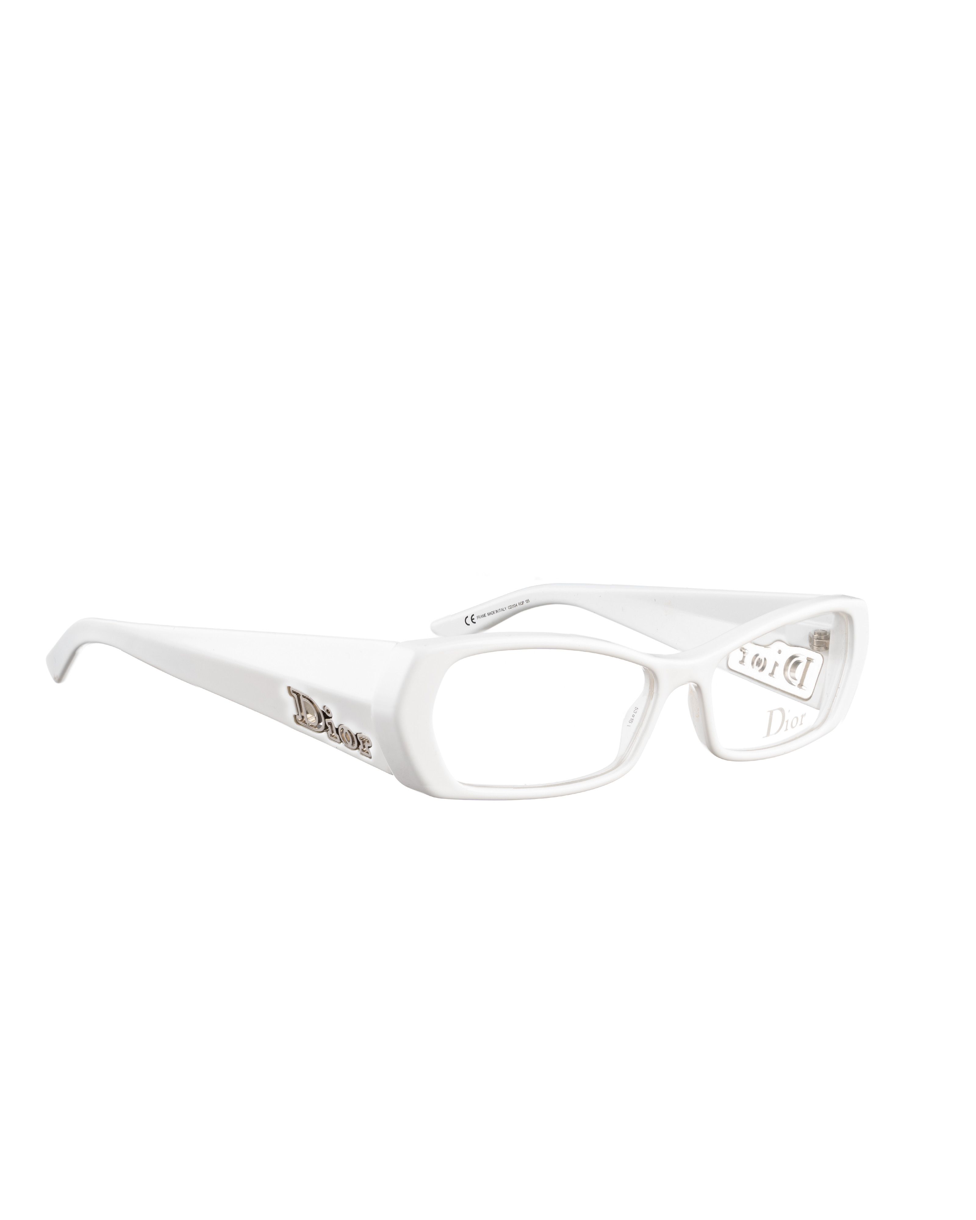 Dior Dior 00s White Plastic Cat Eye Big Logo Glasses Size ONE SIZE - 2 Thumbnail