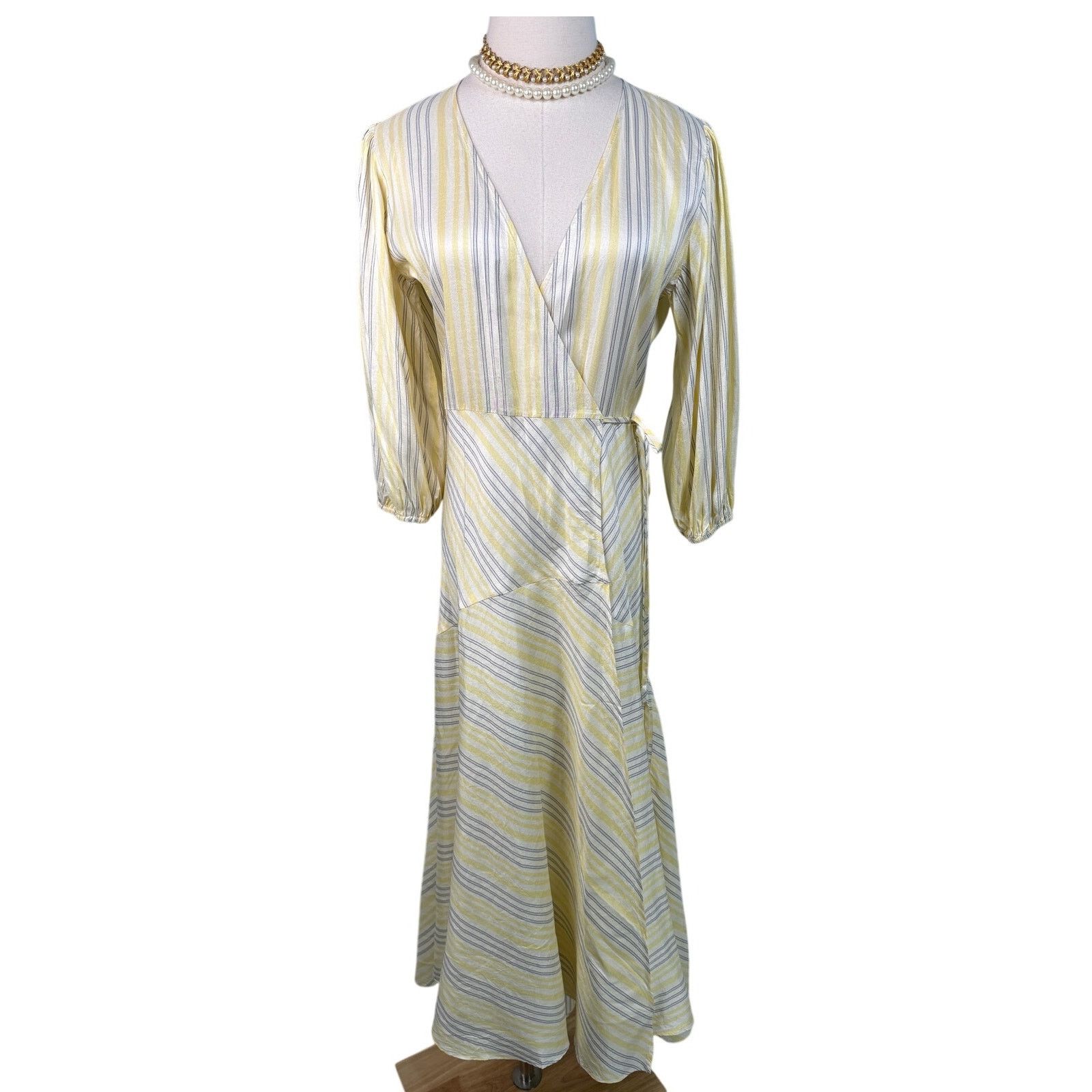 Ganni Ganni Bergamot silk wrap dress yellow stripe size 38 / US 6 Size M / US 6-8 / IT 42-44 - 8 Thumbnail