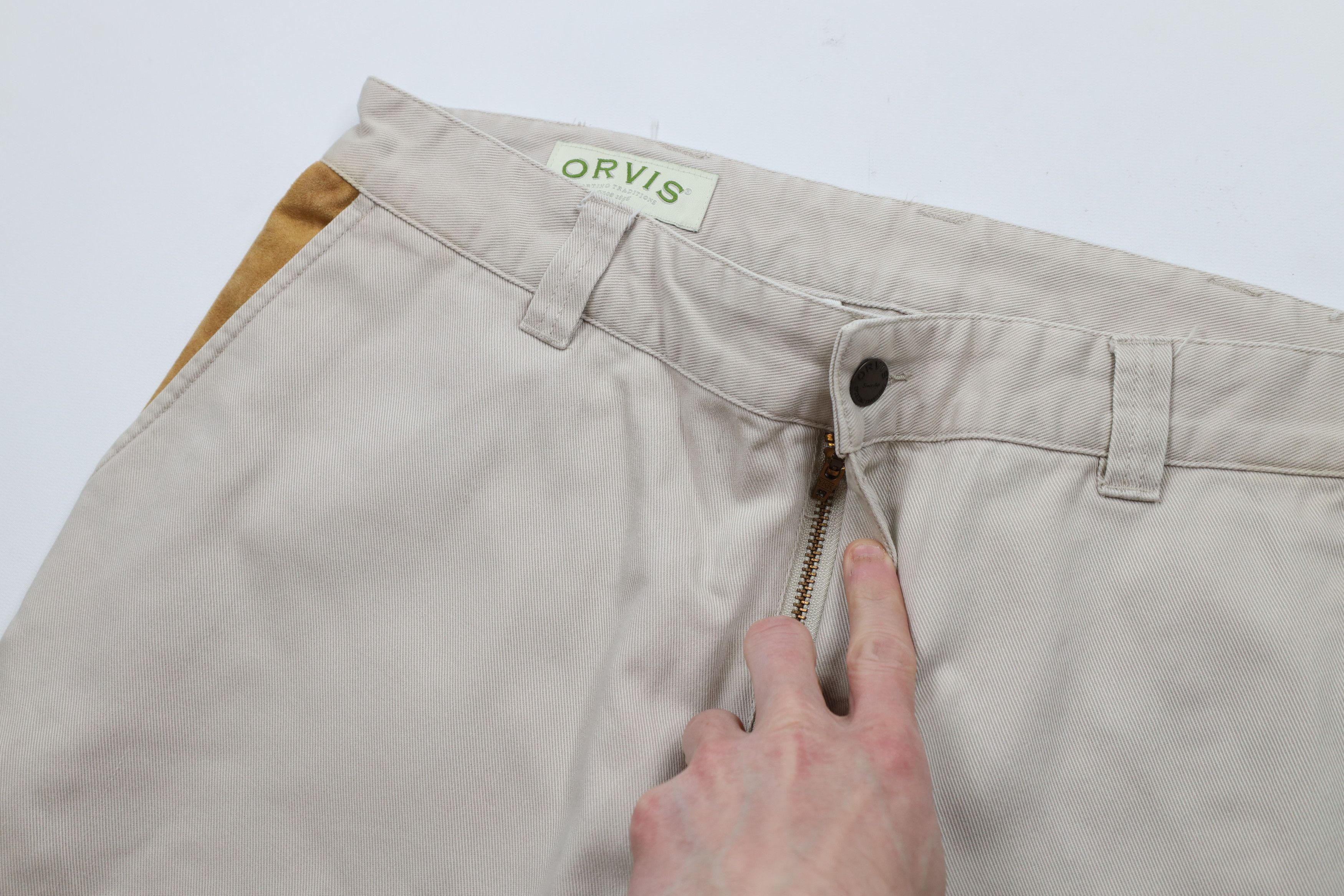 Orvis × Vintage Vintage 90s Orvis Heavy Leather Trim Wide Leg Pants Beige Size US 36 / EU 52 - 8 Thumbnail