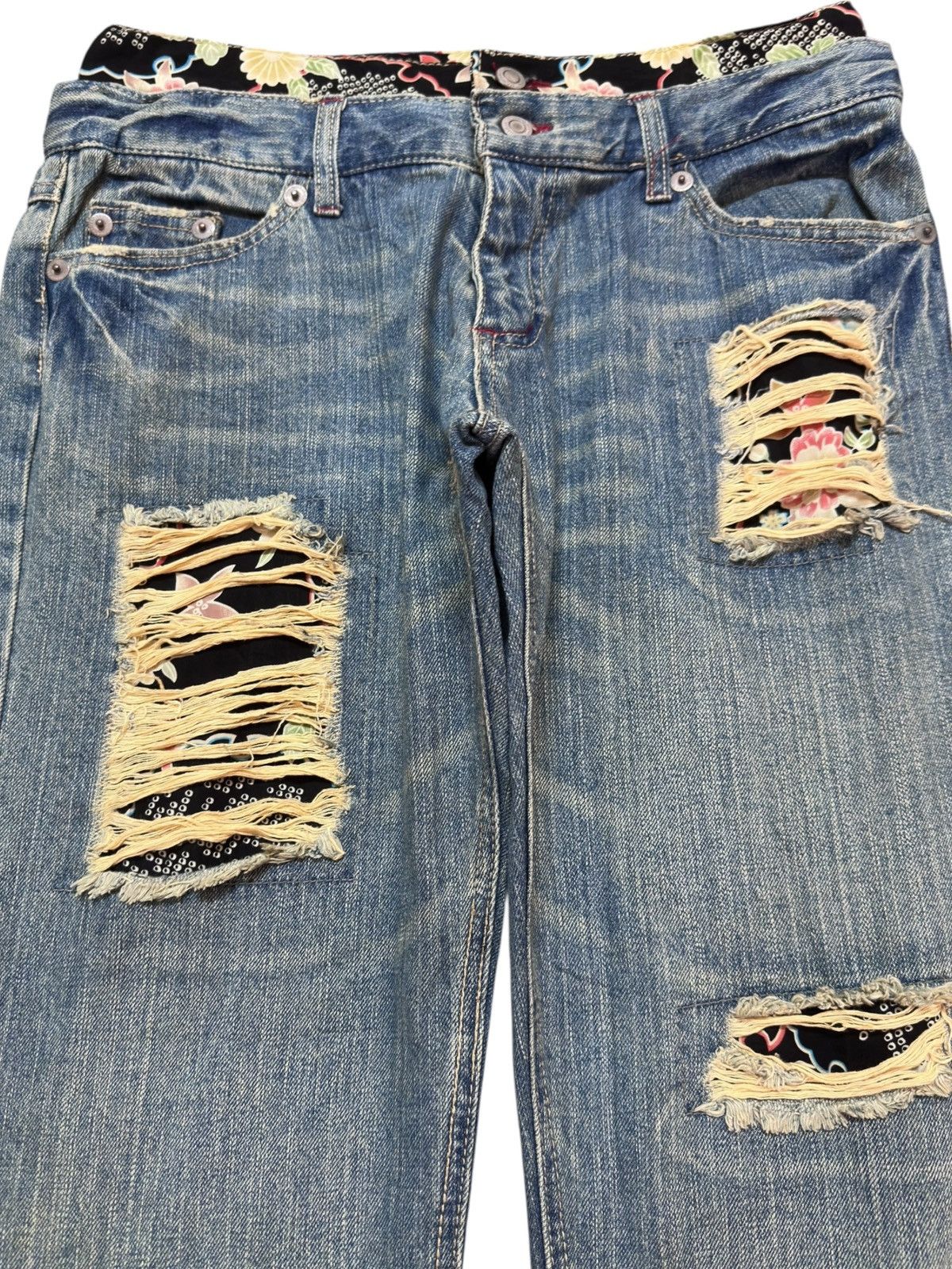 Hysteric Glamour Vintage Japanese Brand Double Waist Grunge Distressed Denim Size US 31 - 2 Thumbnail