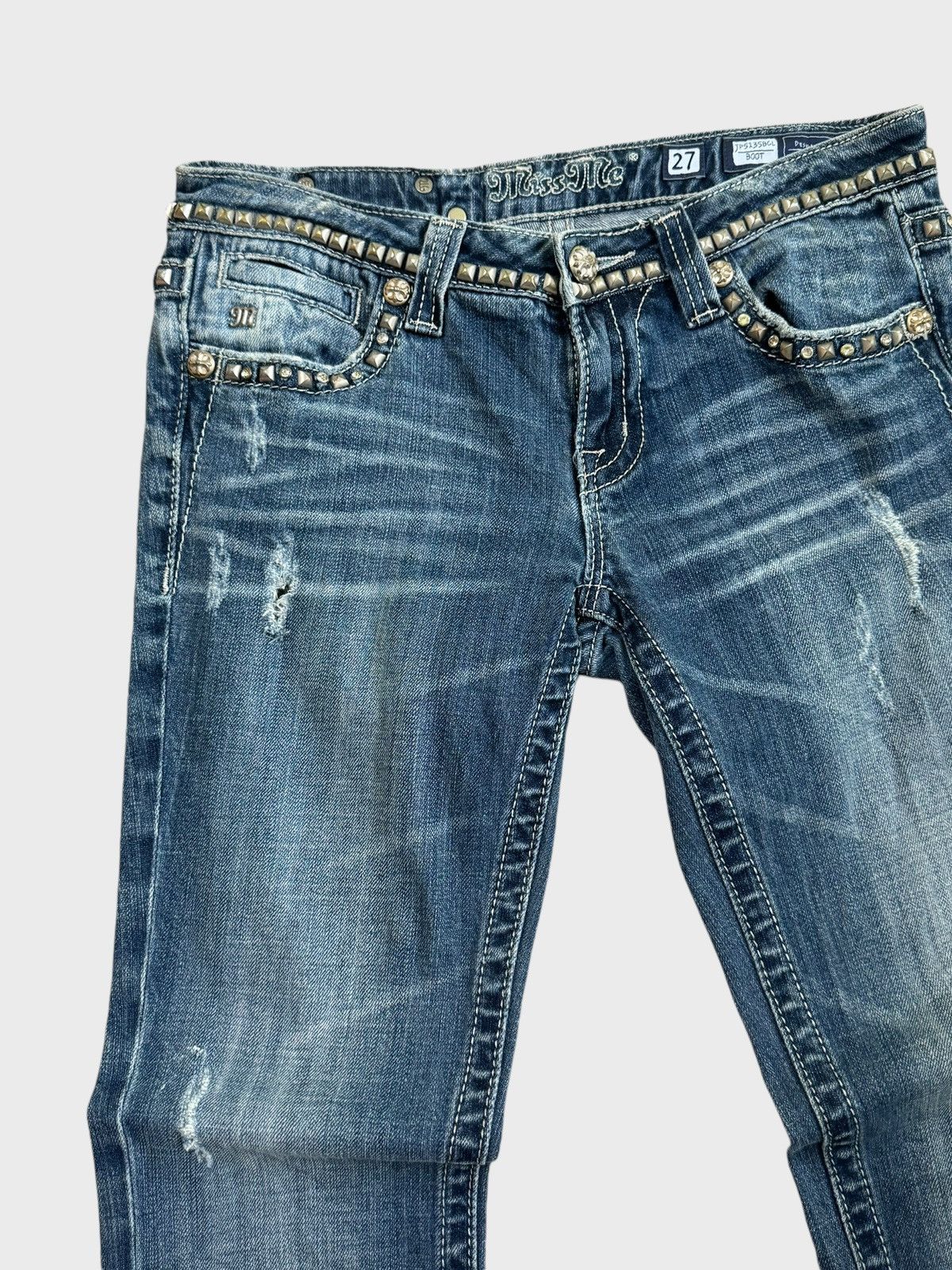 Hysteric Glamour × Le Grande Bleu (L.G.B.) FLARE MISS ME DISTRESSED STUDDED CROSS DESIGN LOW RISE DENIM Size US 29 - 4 Thumbnail