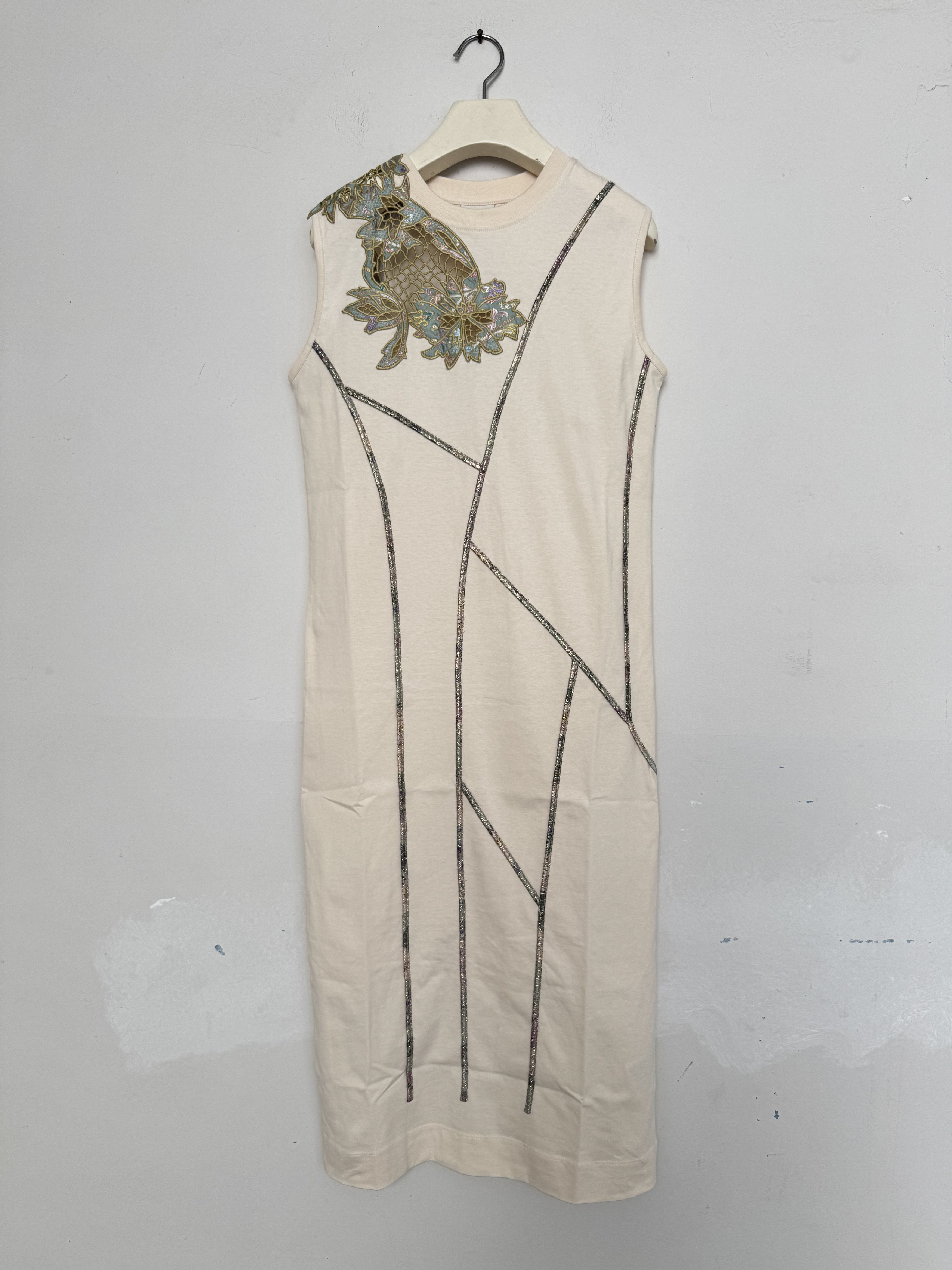 Dries Van Noten LACE AND BROCADE-TRIMMED COTTON-BLEND MIDI DRESS IN ECRU Size XS / US 0-2 / IT 36-38 - 1 Thumbnail