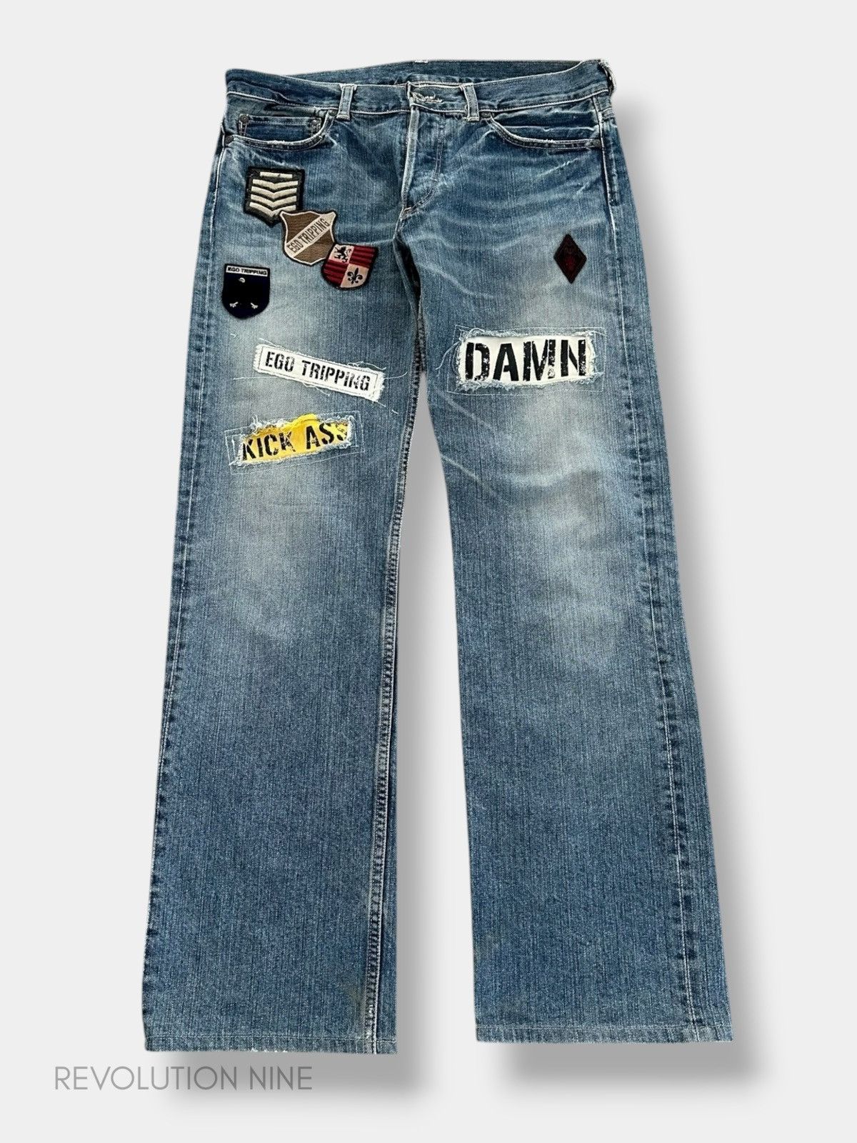 Ego Tripping ego tripping “damn” “kick a*s” patchwork denim Size US 32 / EU 48 - 1 Thumbnail